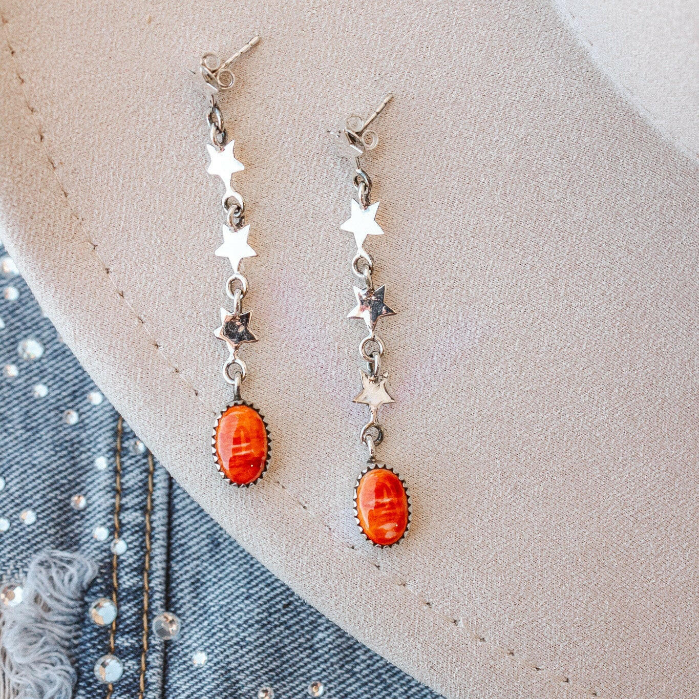 Sterling Silver Star Stone Drop Earrings-Drop Earrings-Krush Kandy, Women's Online Fashion Boutique Located in Phoenix, Arizona (Scottsdale Area)