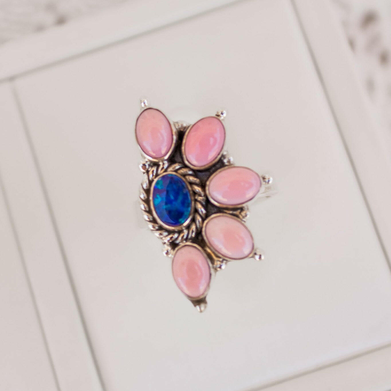 Pink Conch & Stone Half Flower Ring-Cluster Rings-Krush Kandy, Women's Online Fashion Boutique Located in Phoenix, Arizona (Scottsdale Area)