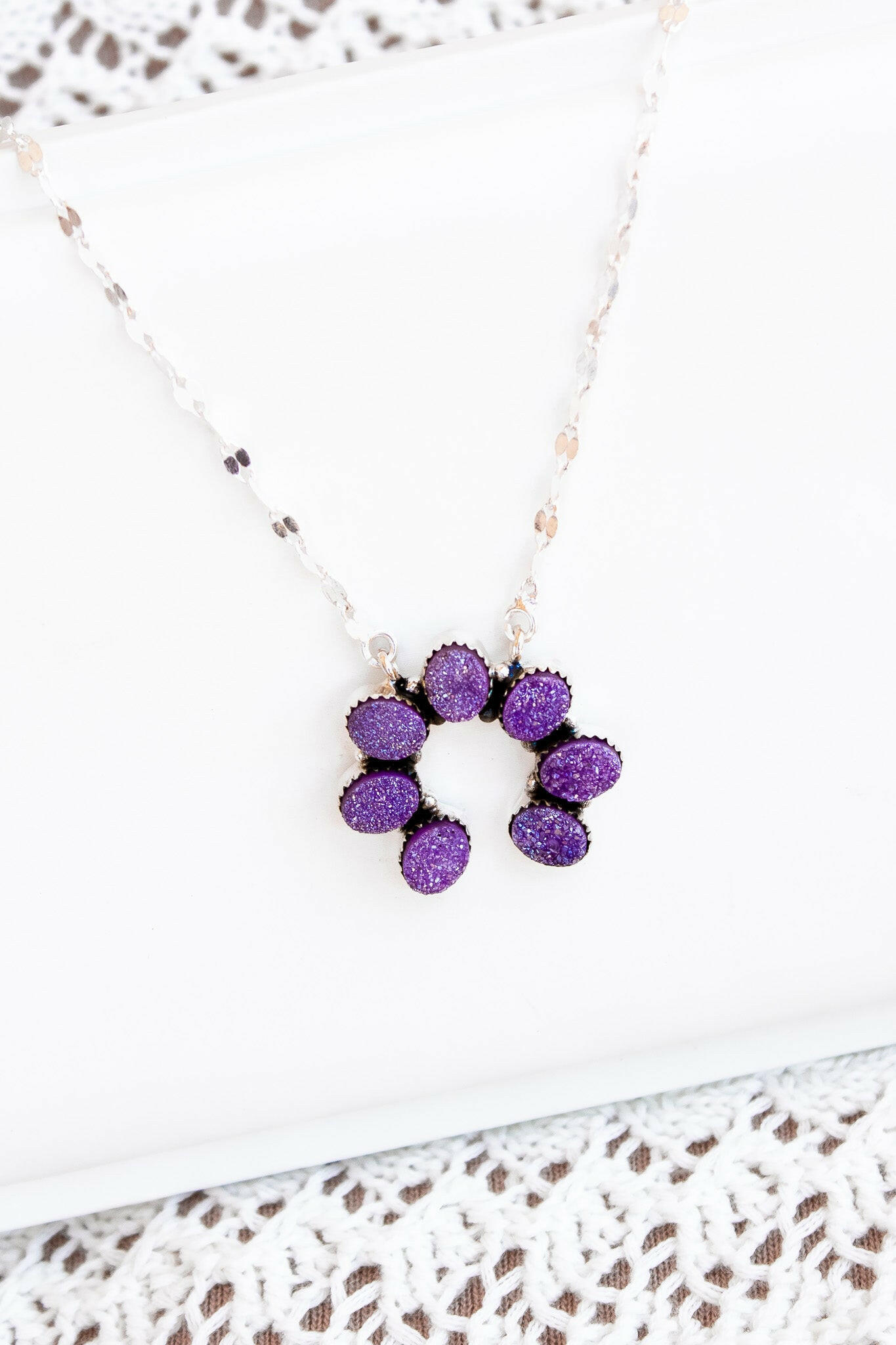 Dyed Moonstone & Druzy Horseshoe Necklaces-Chain Necklaces-Krush Kandy, Women's Online Fashion Boutique Located in Phoenix, Arizona (Scottsdale Area)