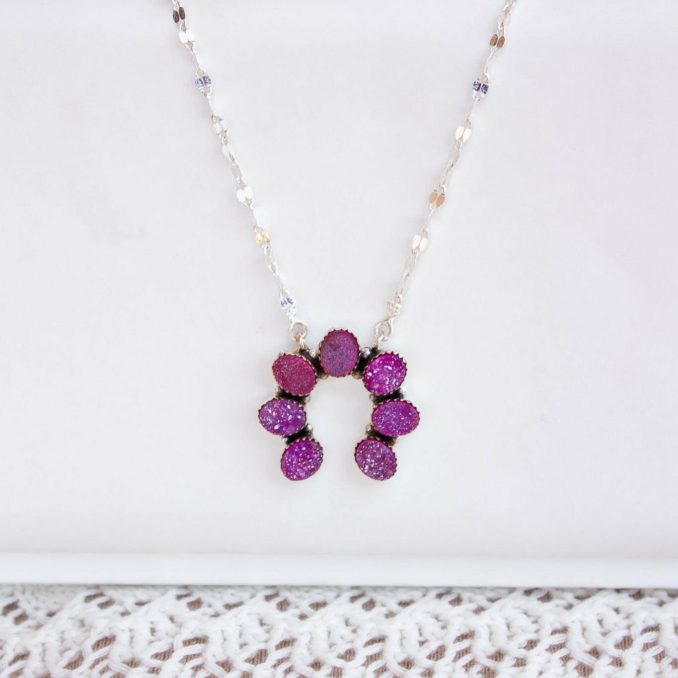 Dyed Moonstone & Druzy Horseshoe Necklaces-Chain Necklaces-Krush Kandy, Women's Online Fashion Boutique Located in Phoenix, Arizona (Scottsdale Area)