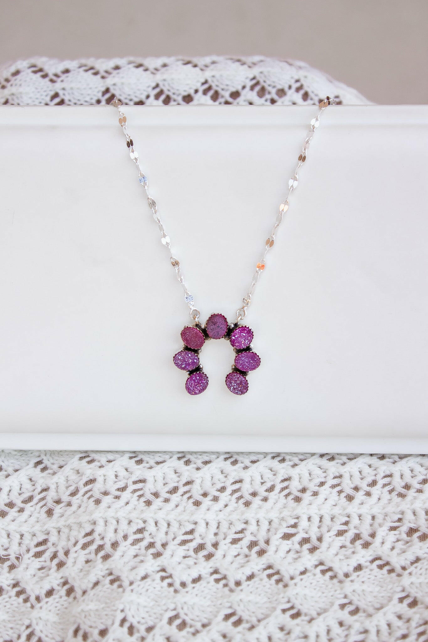 Dyed Moonstone & Druzy Horseshoe Necklaces-Chain Necklaces-Krush Kandy, Women's Online Fashion Boutique Located in Phoenix, Arizona (Scottsdale Area)