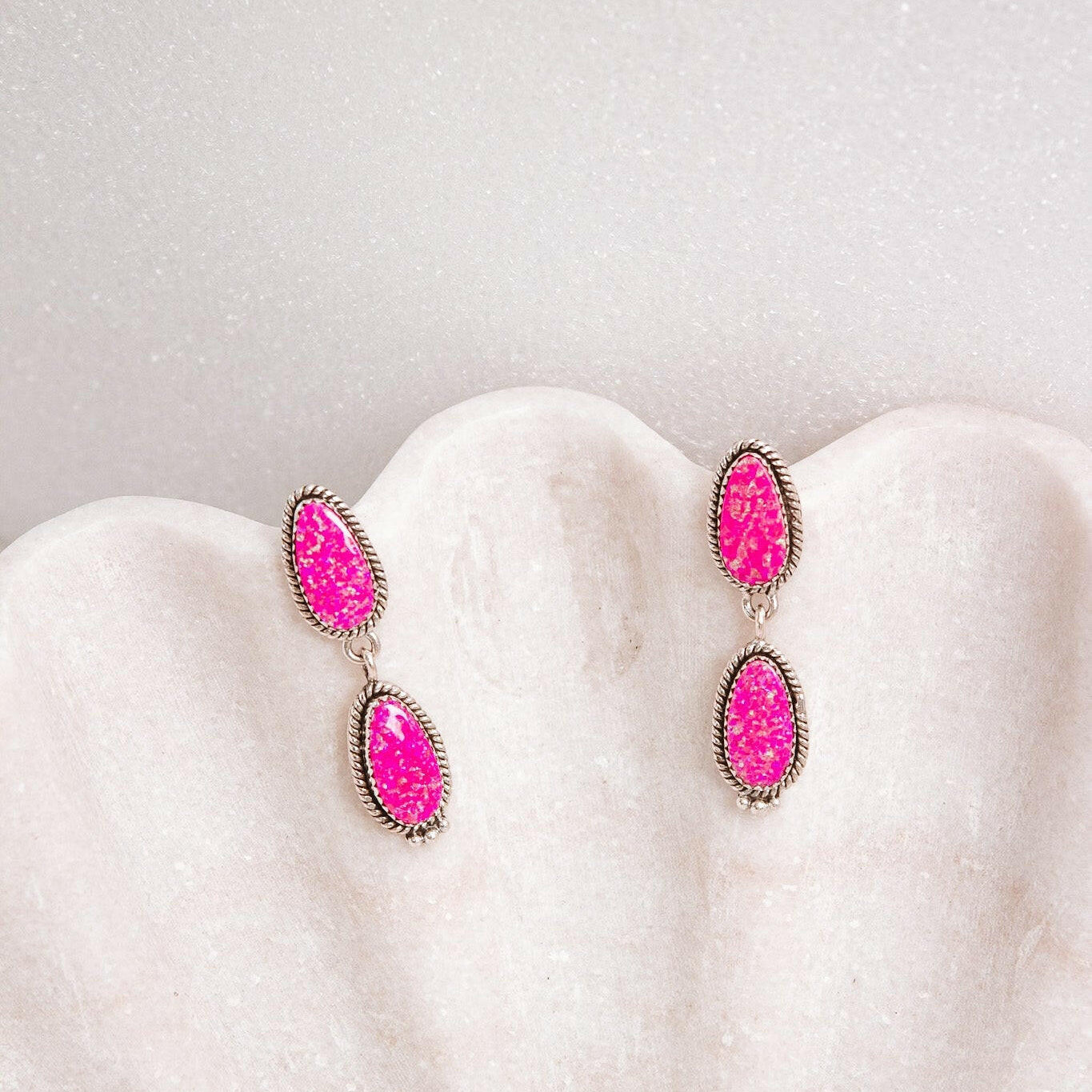 Sterling Silver Stone Drop Slab Earrings-Drop Earrings-Krush Kandy, Women's Online Fashion Boutique Located in Phoenix, Arizona (Scottsdale Area)