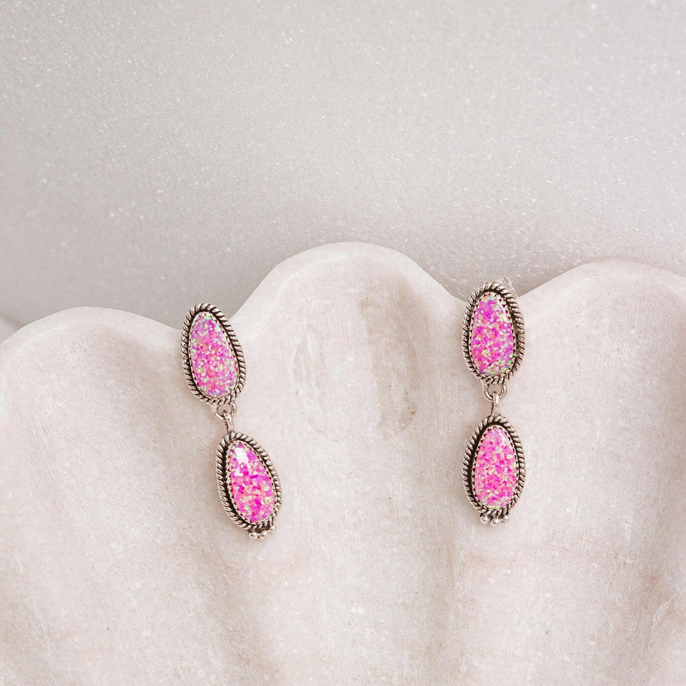 Sterling Silver Stone Drop Slab Earrings-Drop Earrings-Krush Kandy, Women's Online Fashion Boutique Located in Phoenix, Arizona (Scottsdale Area)