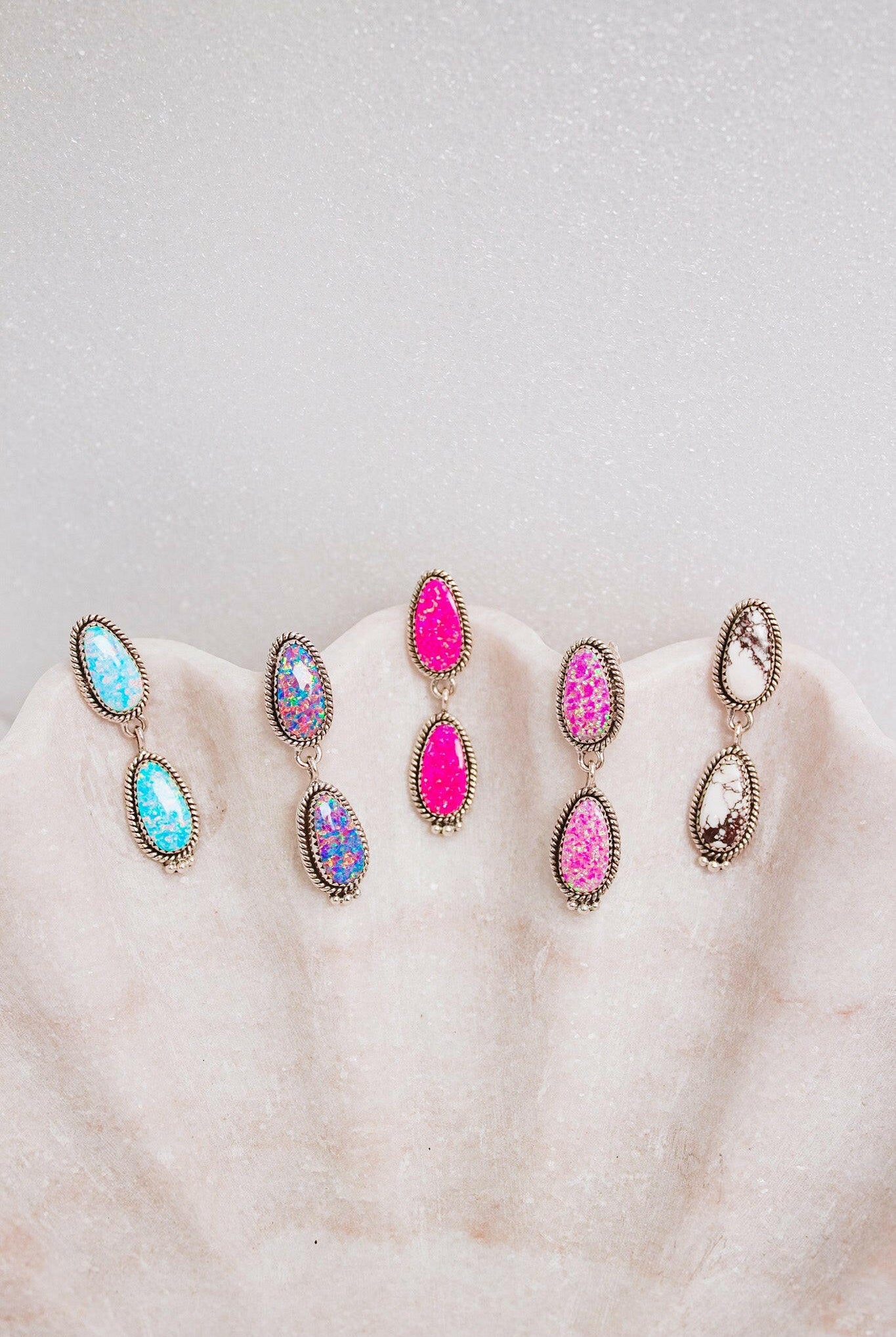 Sterling Silver Stone Drop Slab Earrings-Drop Earrings-Krush Kandy, Women's Online Fashion Boutique Located in Phoenix, Arizona (Scottsdale Area)