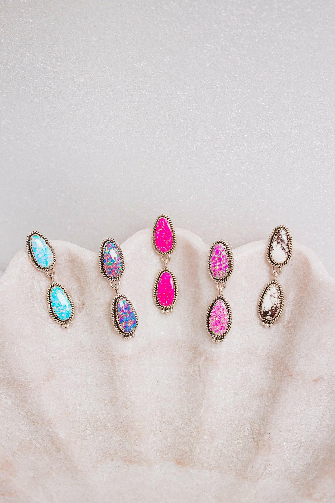 Sterling Silver Stone Drop Slab Earrings-Drop Earrings-Krush Kandy, Women's Online Fashion Boutique Located in Phoenix, Arizona (Scottsdale Area)