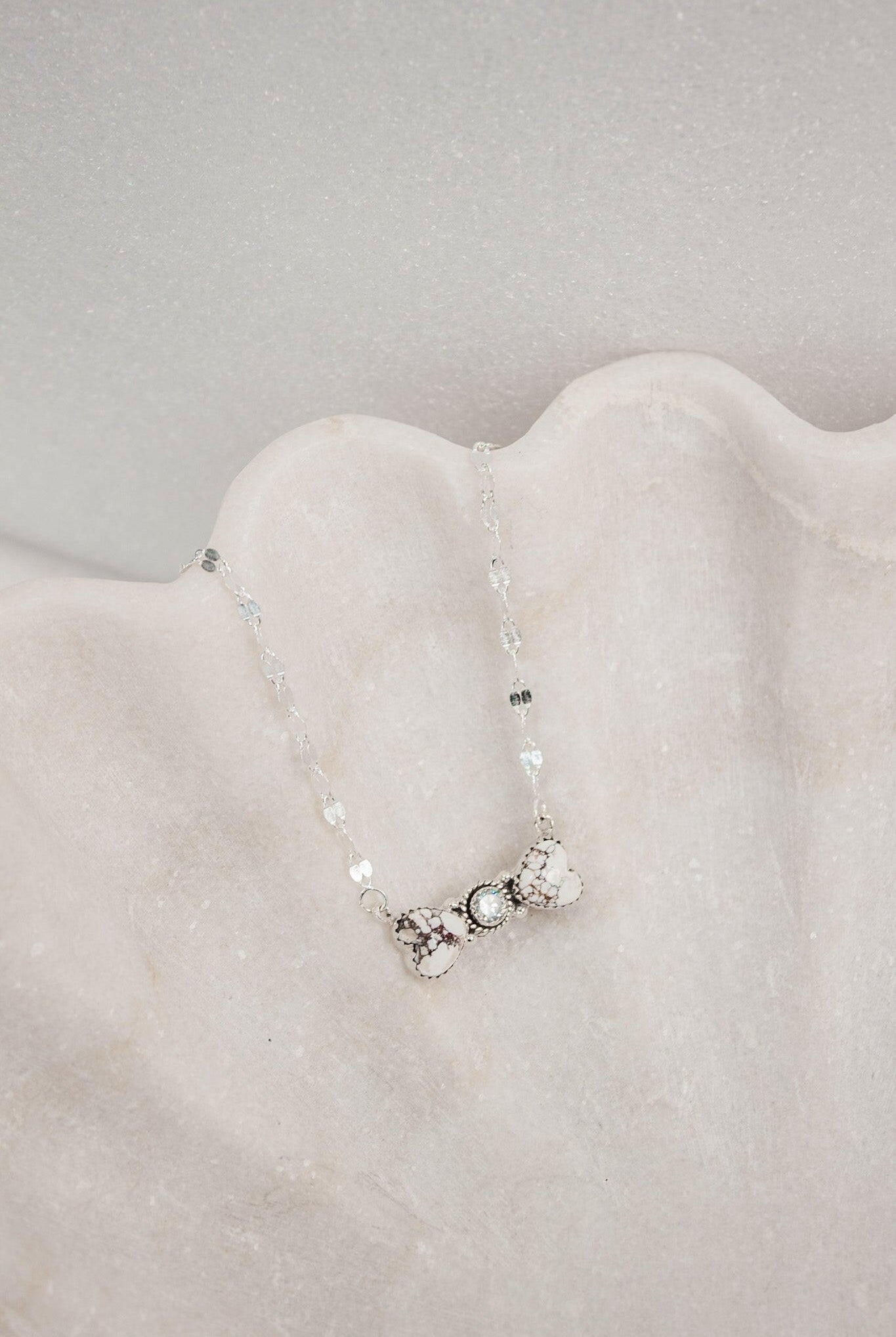 Bohemian Bow Bliss Sterling Silver Stone Necklace-Chain Necklaces-Krush Kandy, Women's Online Fashion Boutique Located in Phoenix, Arizona (Scottsdale Area)