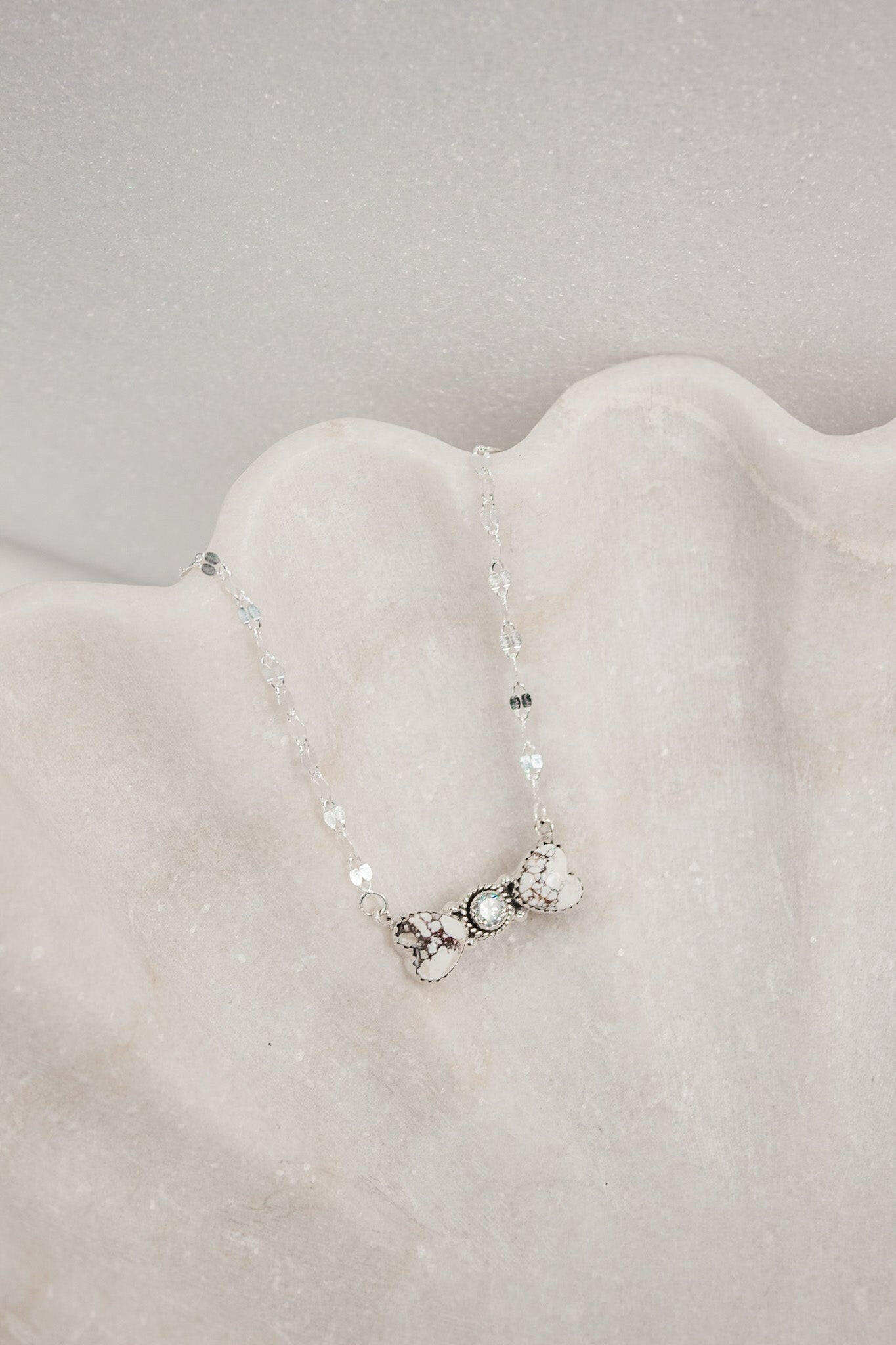 Bohemian Bow Bliss Sterling Silver Stone Necklace-Chain Necklaces-Krush Kandy, Women's Online Fashion Boutique Located in Phoenix, Arizona (Scottsdale Area)