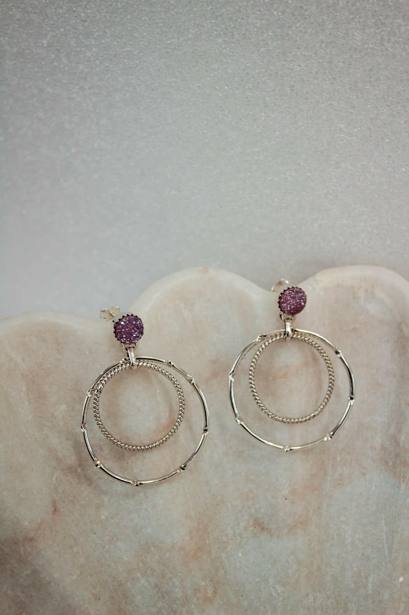Druzy Double Hoop Earrings | By KKB-Hoop Earrings-Krush Kandy, Women's Online Fashion Boutique Located in Phoenix, Arizona (Scottsdale Area)