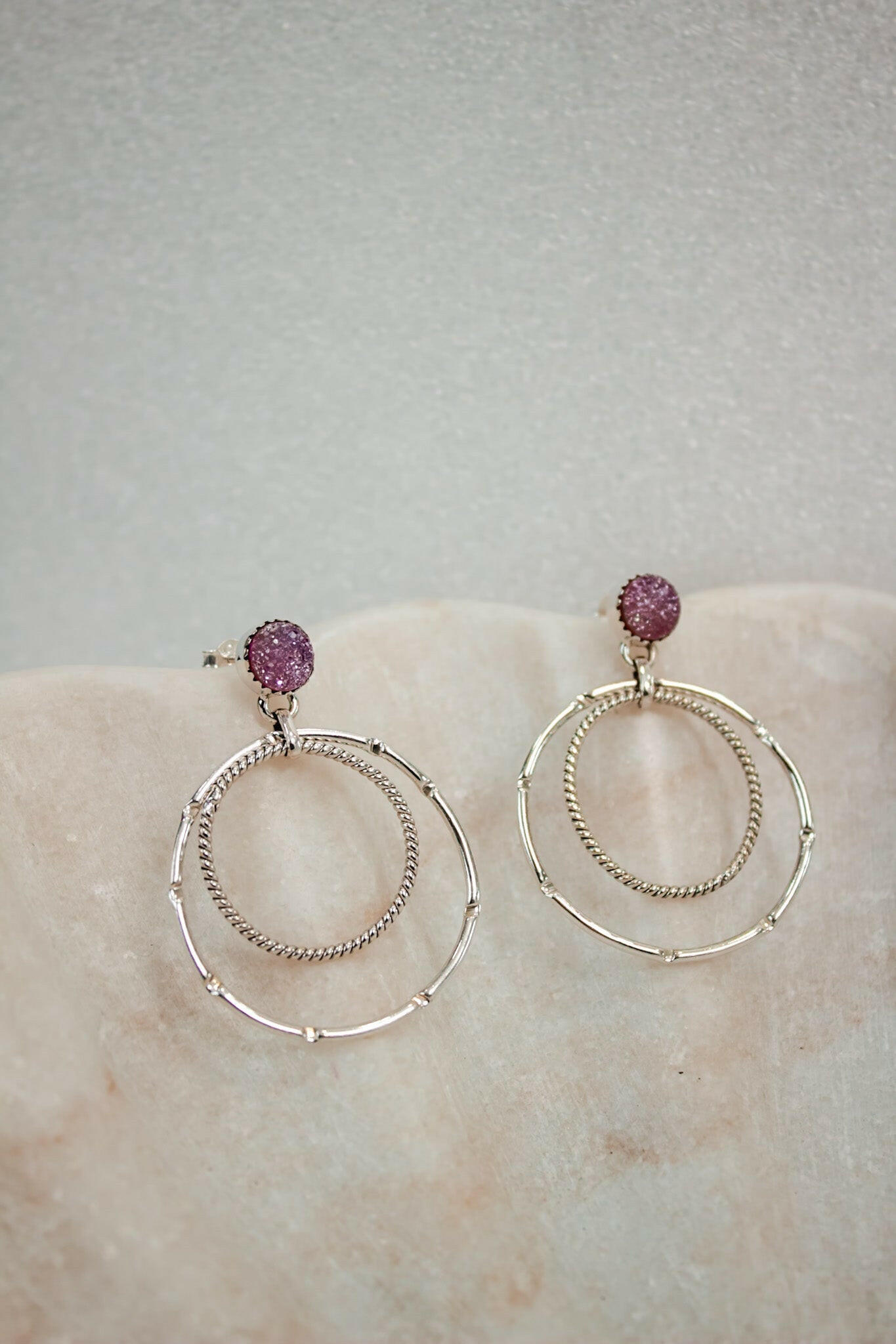 Druzy Double Hoop Earrings | By KKB-Hoop Earrings-Krush Kandy, Women's Online Fashion Boutique Located in Phoenix, Arizona (Scottsdale Area)