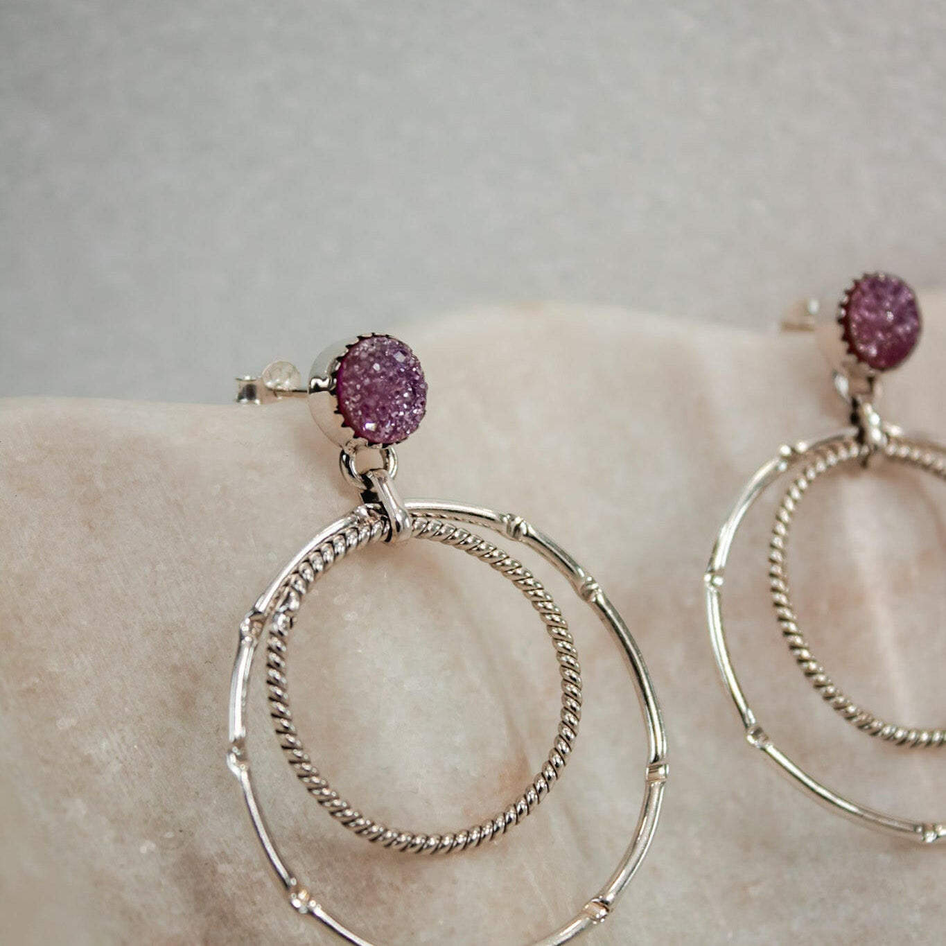 Druzy Double Hoop Earrings | By KKB-Hoop Earrings-Krush Kandy, Women's Online Fashion Boutique Located in Phoenix, Arizona (Scottsdale Area)