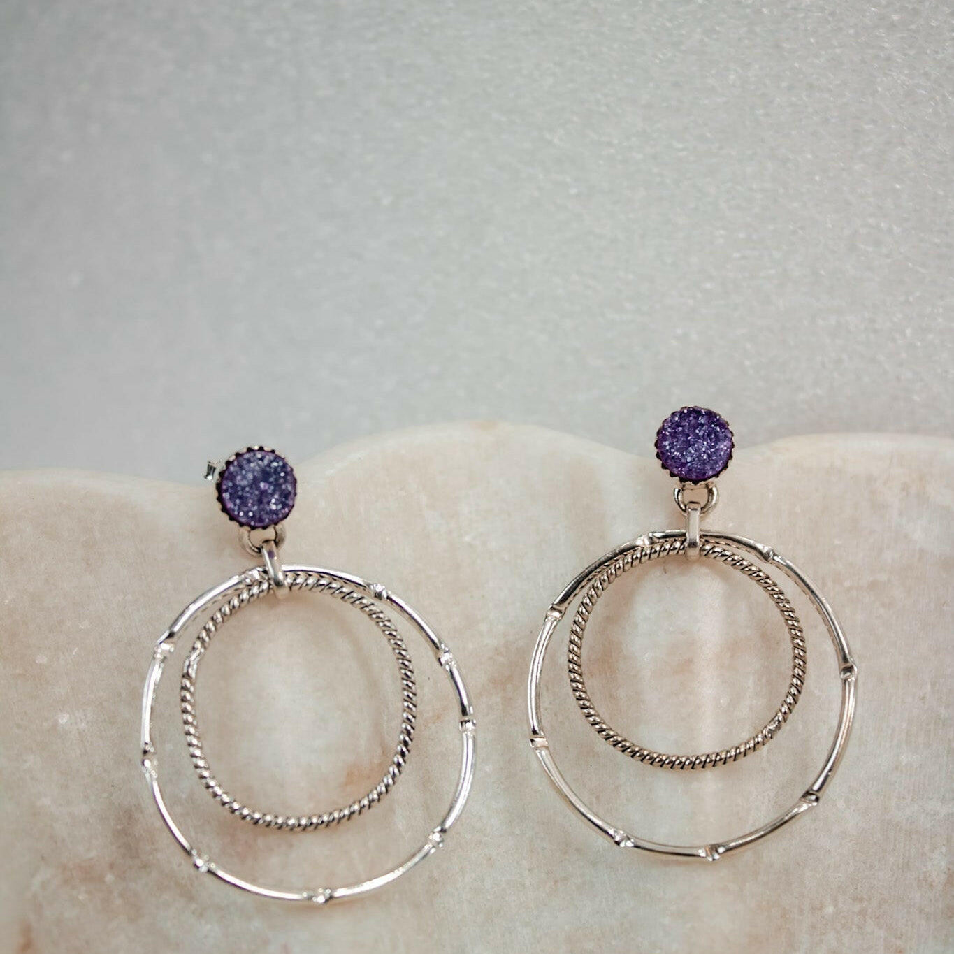Druzy Double Hoop Earrings | By KKB-Hoop Earrings-Krush Kandy, Women's Online Fashion Boutique Located in Phoenix, Arizona (Scottsdale Area)