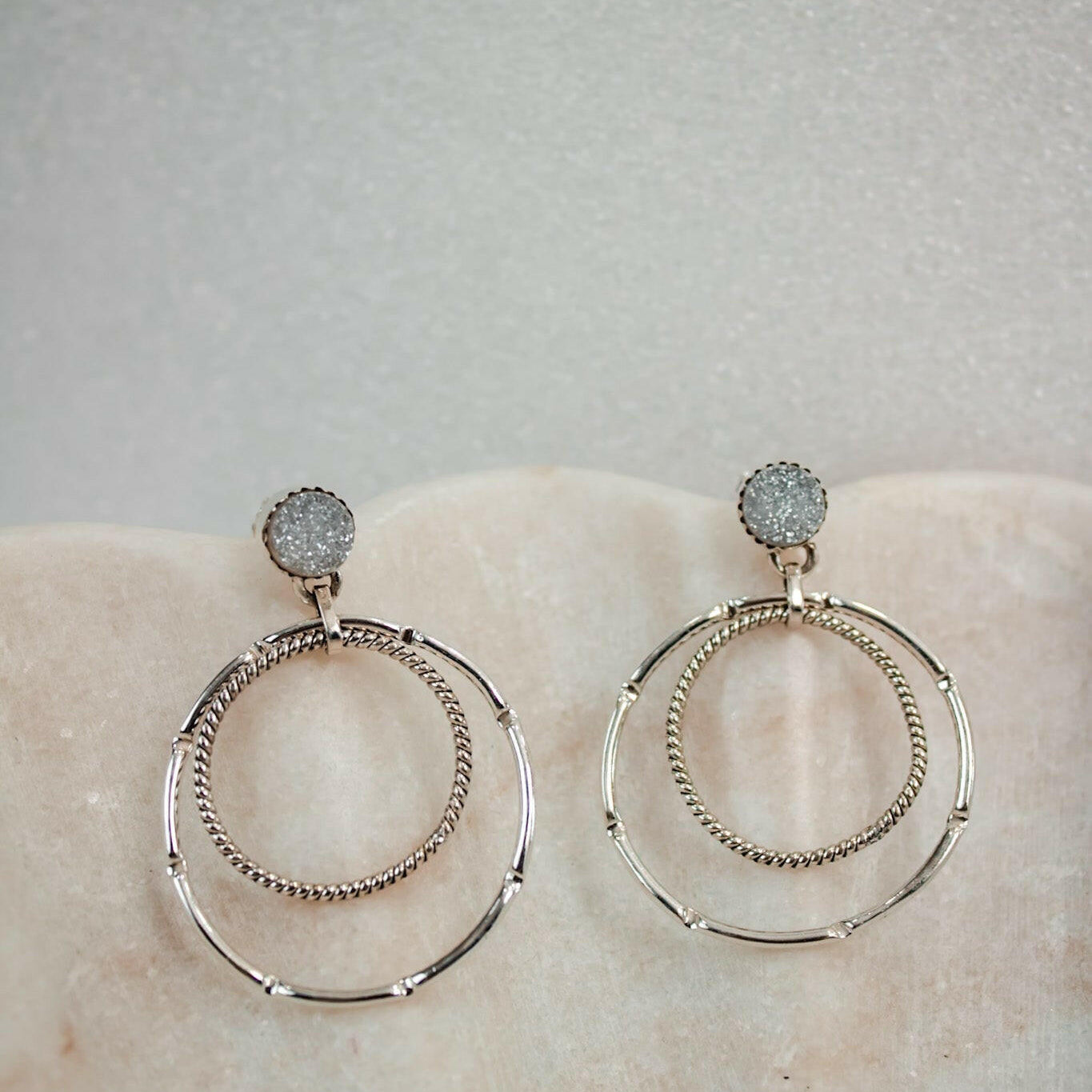 Druzy Double Hoop Earrings | By KKB-Hoop Earrings-Krush Kandy, Women's Online Fashion Boutique Located in Phoenix, Arizona (Scottsdale Area)