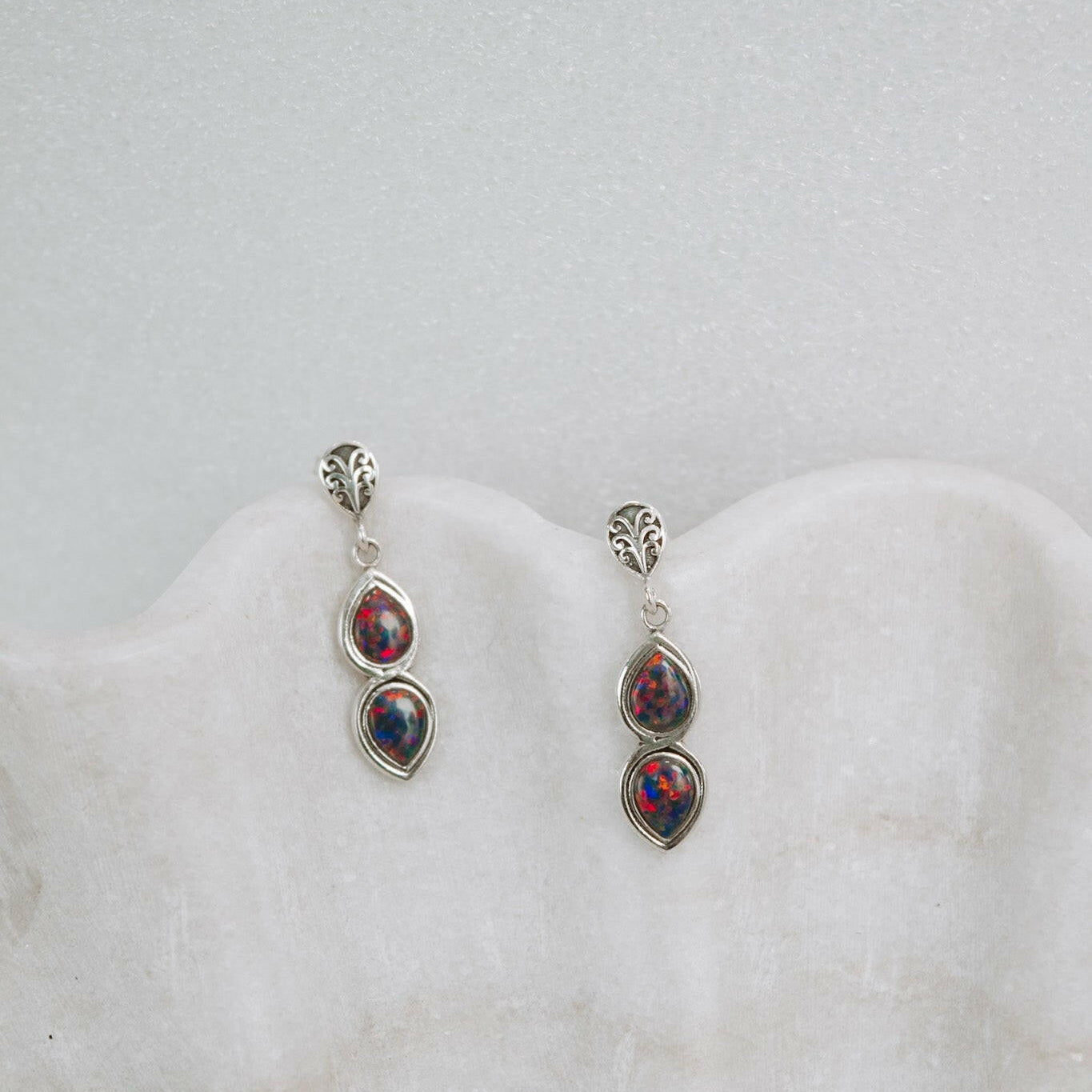 Mini Sterling Silver Burst Boho Double Stone Earrings-Drop Earrings-Krush Kandy, Women's Online Fashion Boutique Located in Phoenix, Arizona (Scottsdale Area)