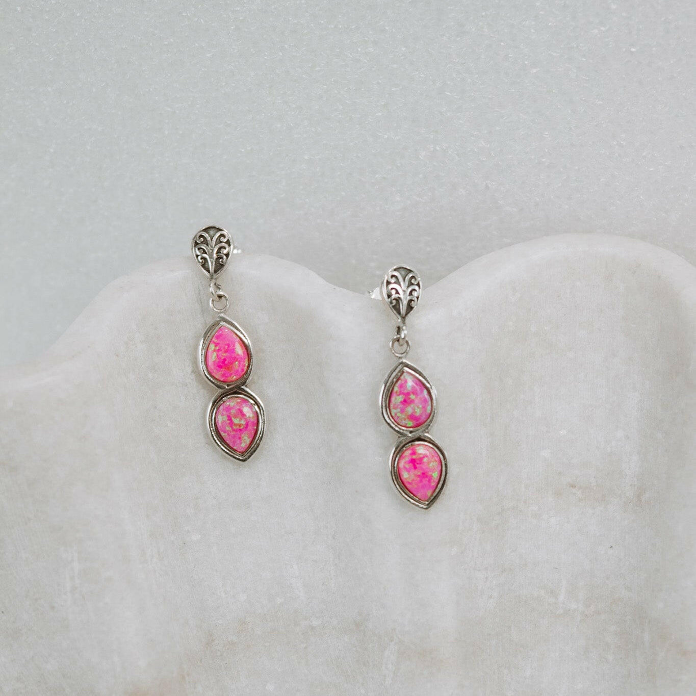 Mini Sterling Silver Burst Boho Double Stone Earrings-Drop Earrings-Krush Kandy, Women's Online Fashion Boutique Located in Phoenix, Arizona (Scottsdale Area)