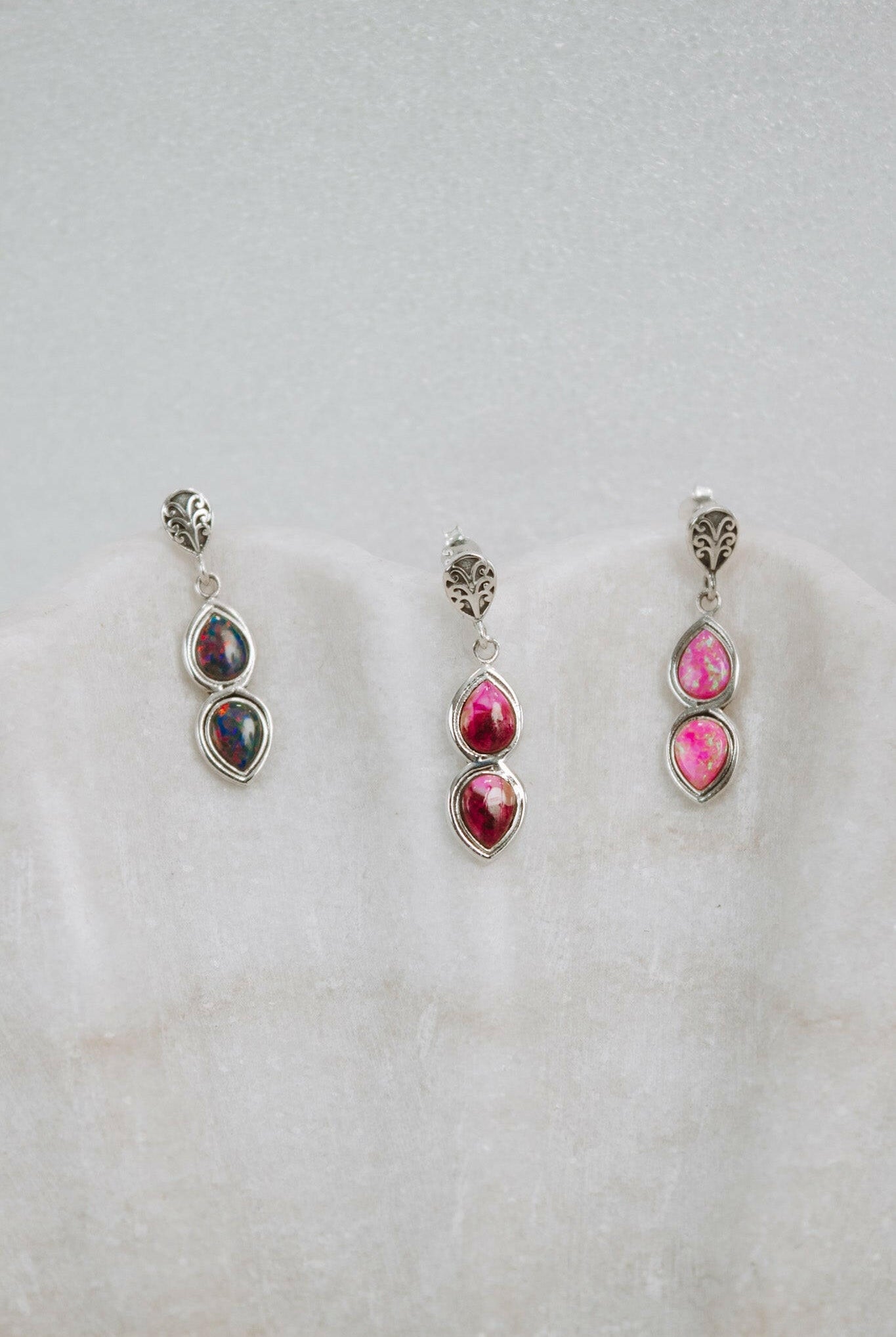 Mini Sterling Silver Burst Boho Double Stone Earrings-Drop Earrings-Krush Kandy, Women's Online Fashion Boutique Located in Phoenix, Arizona (Scottsdale Area)