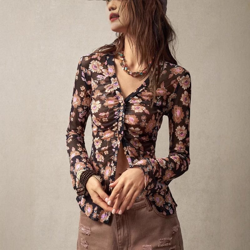 Petalwood Mesh Dreamer Button Sheer Long Sleeve Top-tops-Krush Kandy, Women's Online Fashion Boutique Located in Phoenix, Arizona (Scottsdale Area)