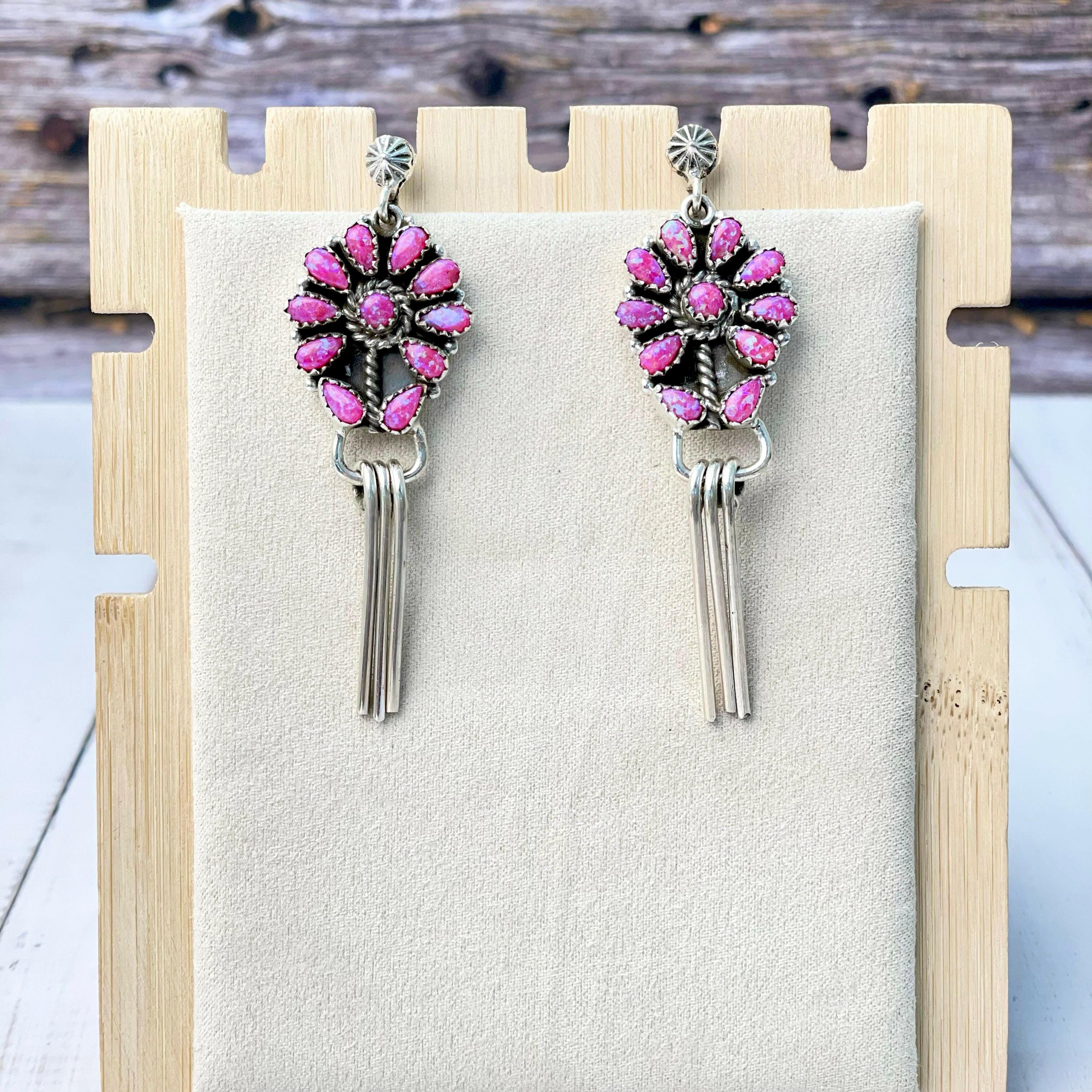 Sterling Tassel Stone Cluster Earrings-Earrings-Krush Kandy, Women's Online Fashion Boutique Located in Phoenix, Arizona (Scottsdale Area)