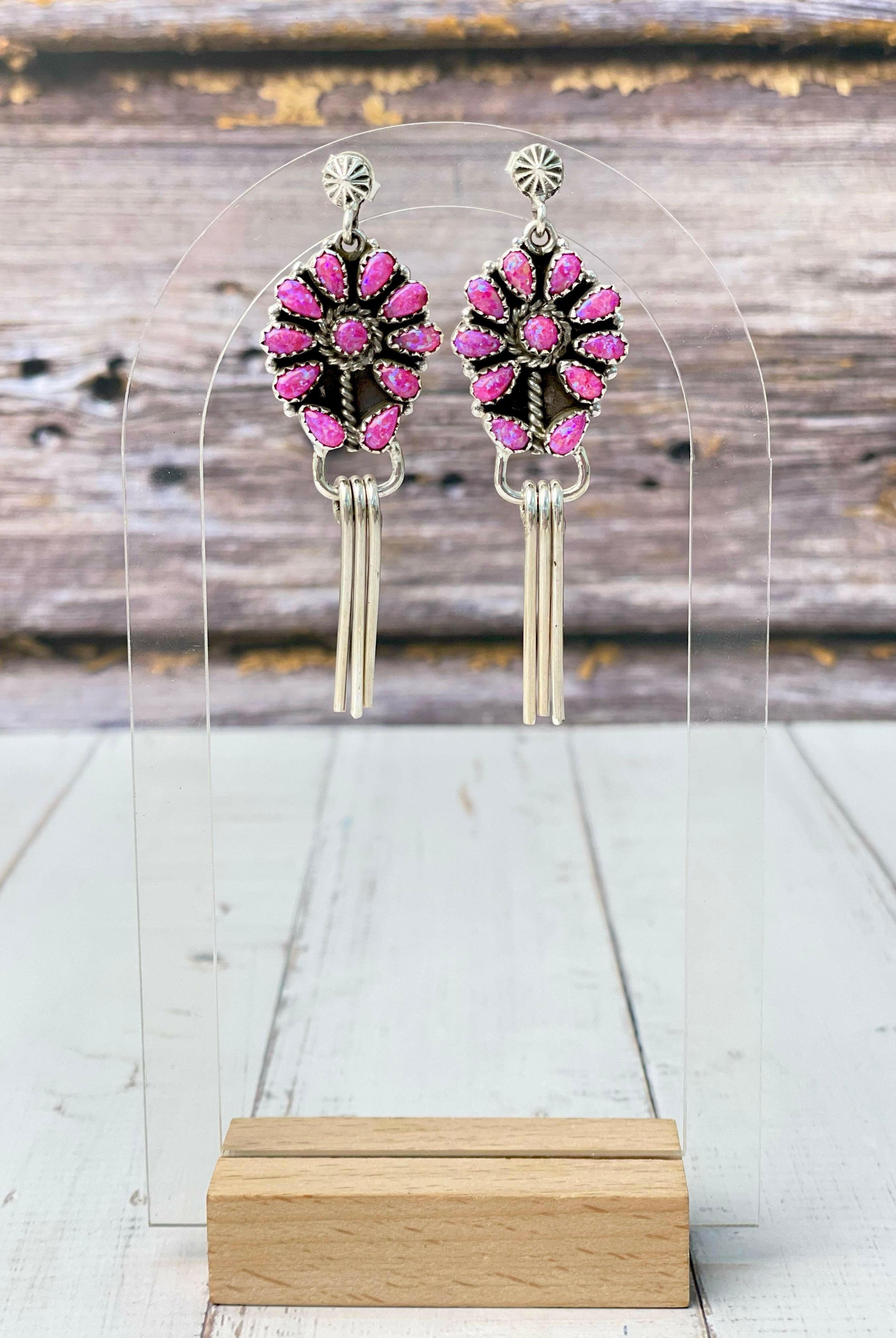 Sterling Tassel Stone Cluster Earrings-Earrings-Krush Kandy, Women's Online Fashion Boutique Located in Phoenix, Arizona (Scottsdale Area)