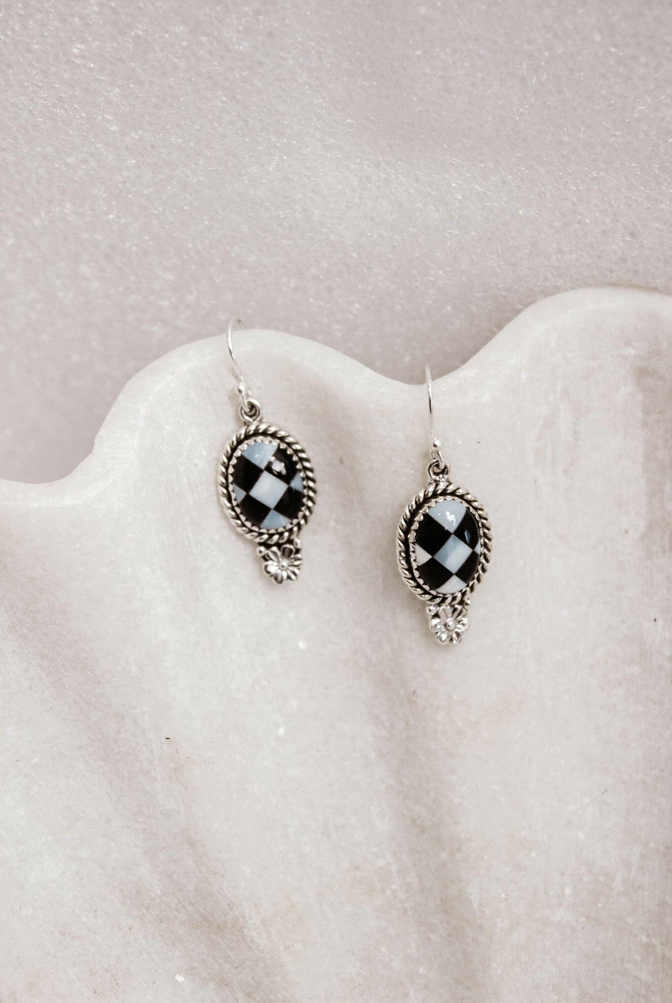 Sterling Daisy Checkered Earrings | By KKB-Stud Earrings-Krush Kandy, Women's Online Fashion Boutique Located in Phoenix, Arizona (Scottsdale Area)