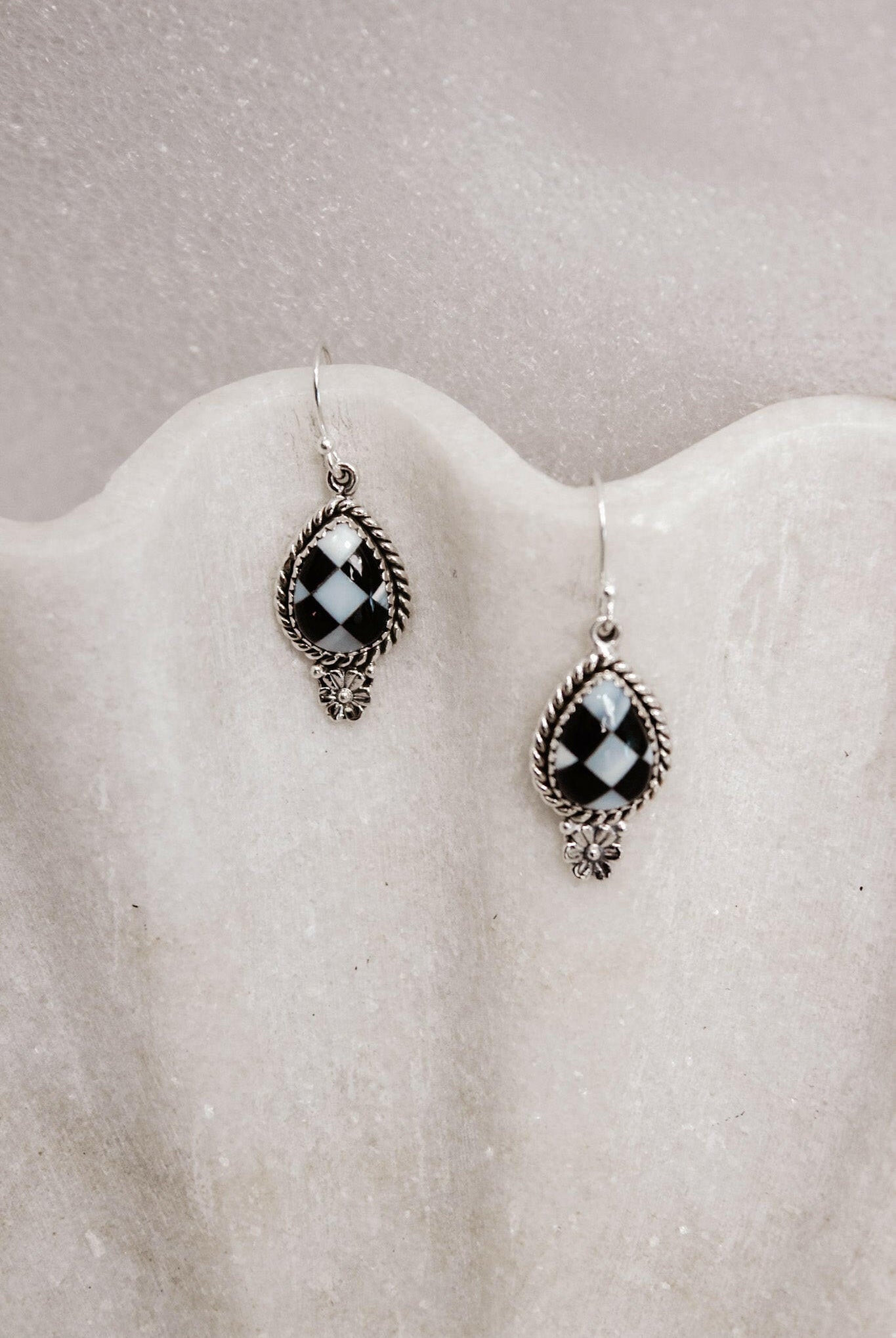 Sterling Daisy Checkered Earrings | By KKB-Stud Earrings-Krush Kandy, Women's Online Fashion Boutique Located in Phoenix, Arizona (Scottsdale Area)
