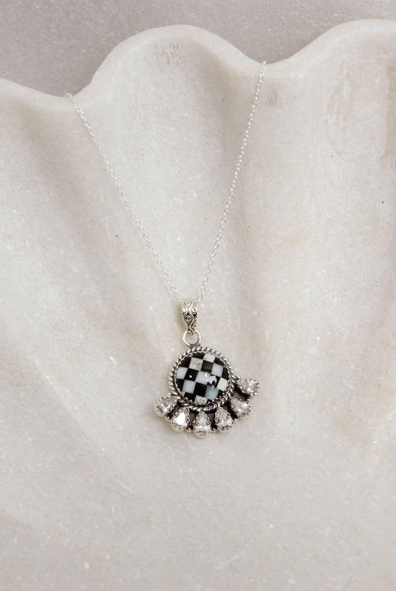 Half Cluster Checkered Pendant | By KKB-Pendant Necklaces-Krush Kandy, Women's Online Fashion Boutique Located in Phoenix, Arizona (Scottsdale Area)