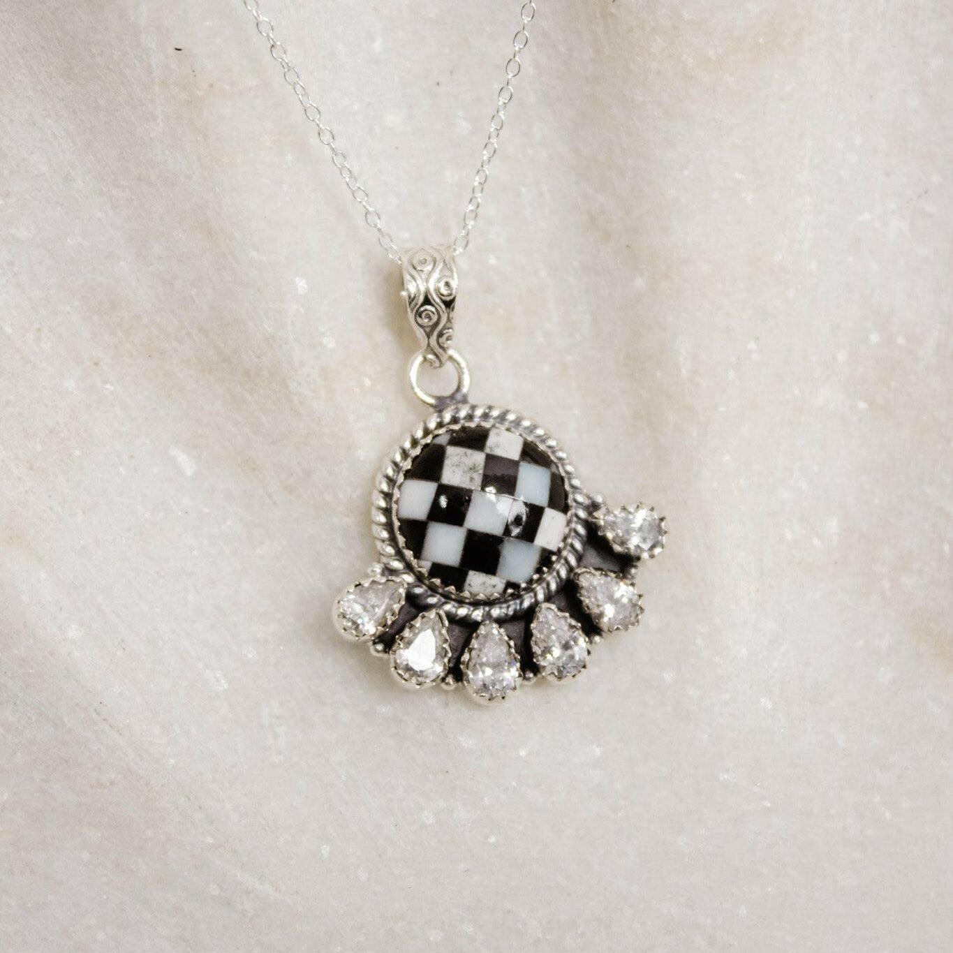 Half Cluster Checkered Pendant | By KKB-Pendant Necklaces-Krush Kandy, Women's Online Fashion Boutique Located in Phoenix, Arizona (Scottsdale Area)