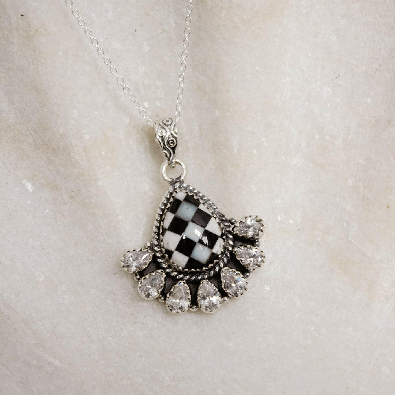 Half Cluster Checkered Pendant | By KKB-Pendant Necklaces-Krush Kandy, Women's Online Fashion Boutique Located in Phoenix, Arizona (Scottsdale Area)