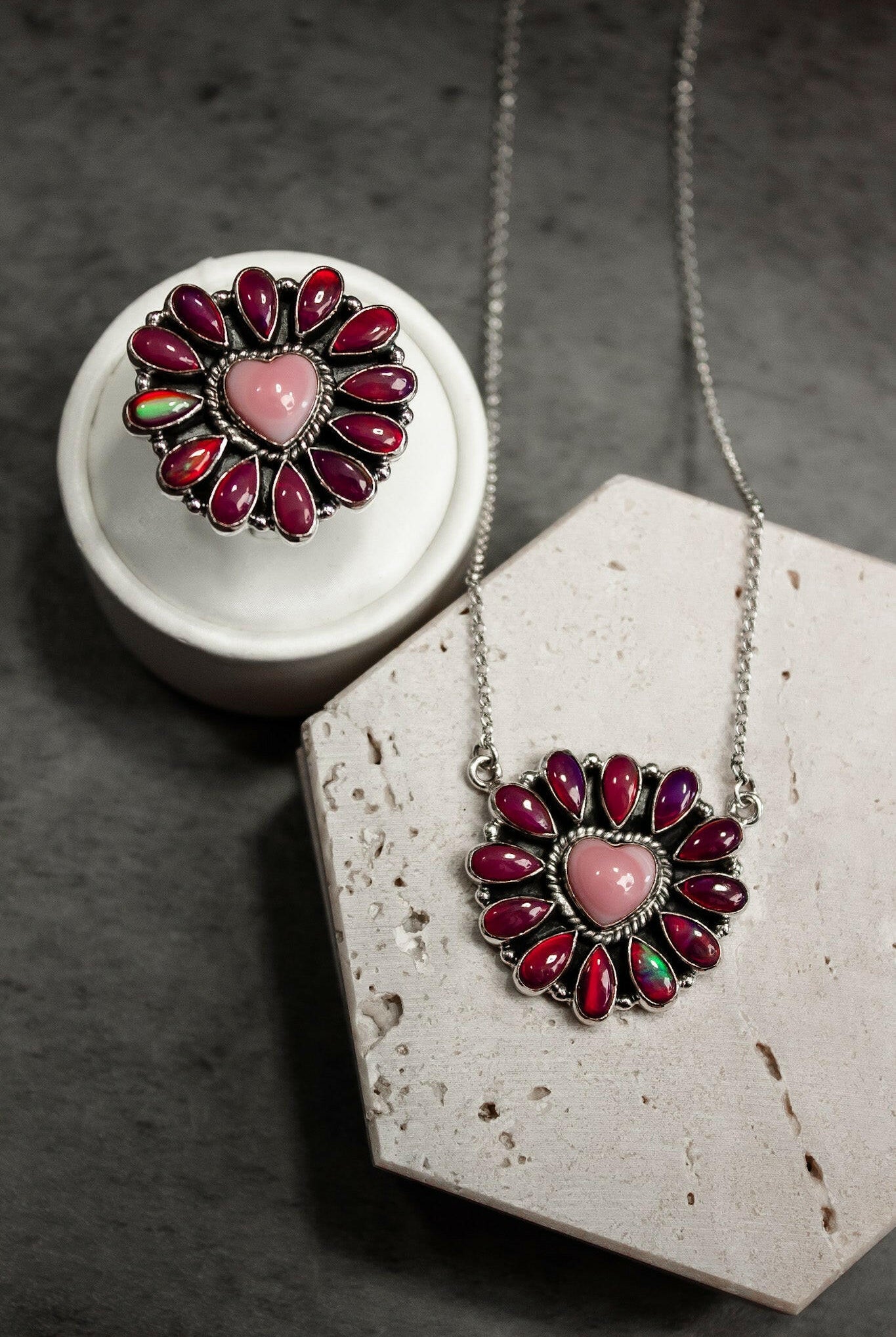 Hearts and Mixed Stone Sterling Silver Necklaces & Rings-Chain Necklaces-Krush Kandy, Women's Online Fashion Boutique Located in Phoenix, Arizona (Scottsdale Area)