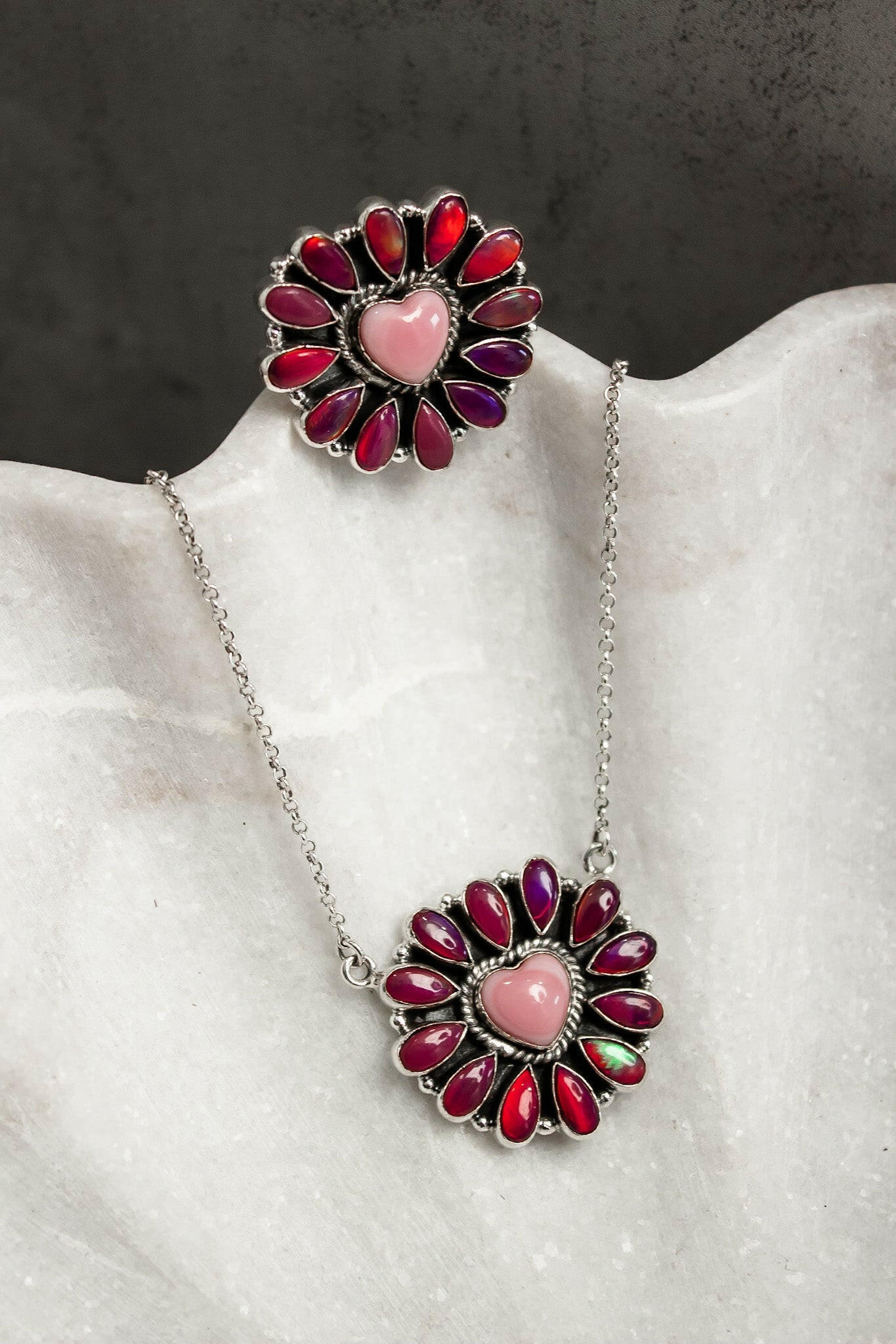 Hearts and Mixed Stone Sterling Silver Necklaces & Rings-Chain Necklaces-Krush Kandy, Women's Online Fashion Boutique Located in Phoenix, Arizona (Scottsdale Area)