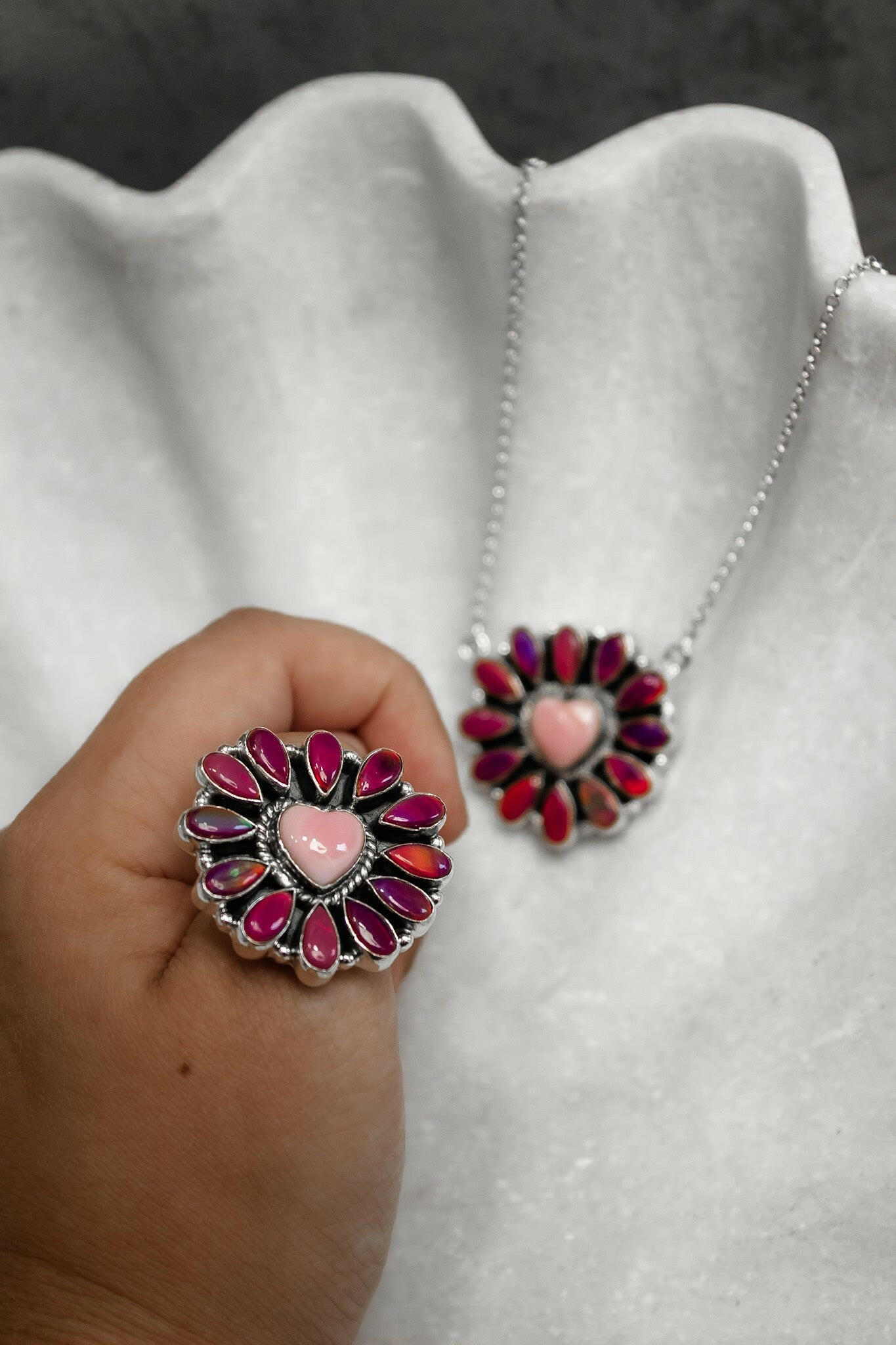 Hearts and Mixed Stone Sterling Silver Necklaces & Rings-Chain Necklaces-Krush Kandy, Women's Online Fashion Boutique Located in Phoenix, Arizona (Scottsdale Area)