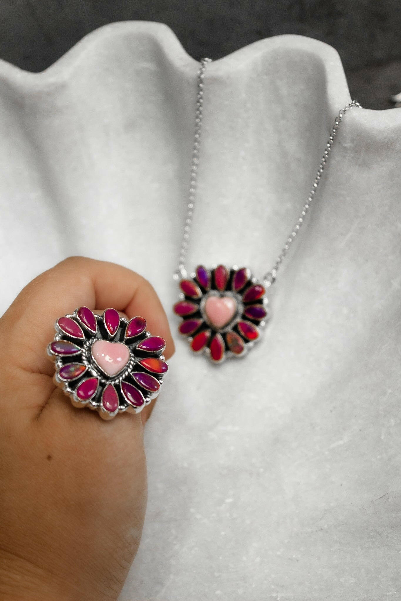 Hearts and Mixed Stone Sterling Silver Necklaces & Rings-Chain Necklaces-Krush Kandy, Women's Online Fashion Boutique Located in Phoenix, Arizona (Scottsdale Area)