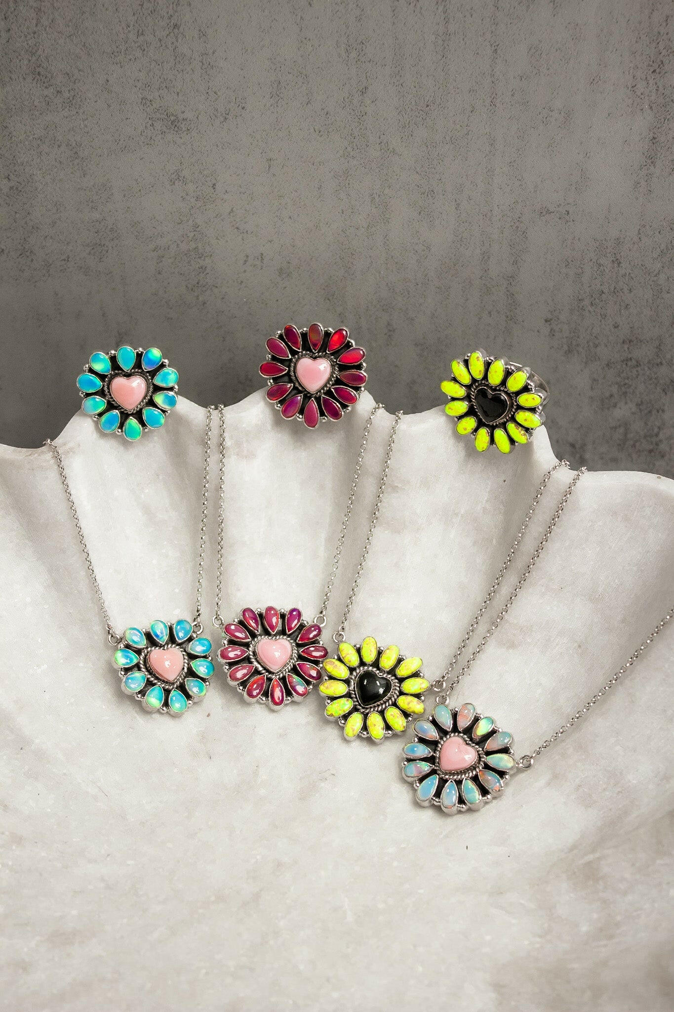 Hearts and Mixed Stone Sterling Silver Necklaces & Rings-Chain Necklaces-Krush Kandy, Women's Online Fashion Boutique Located in Phoenix, Arizona (Scottsdale Area)