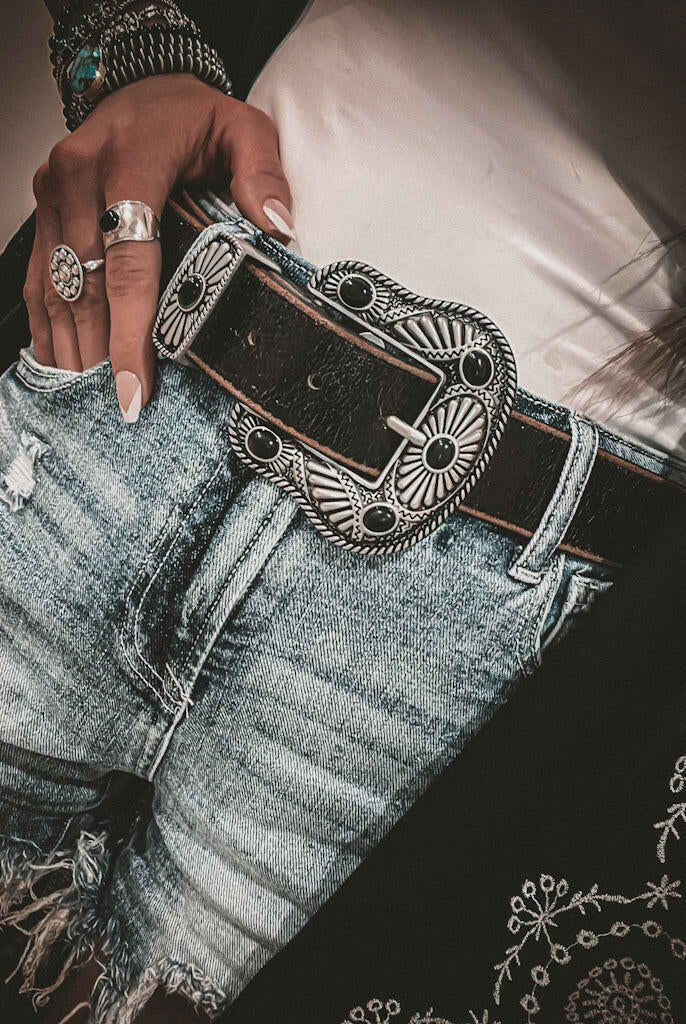 Vintage Leather Belt with Western Buckle .-Belts-Krush Kandy, Women's Online Fashion Boutique Located in Phoenix, Arizona (Scottsdale Area)