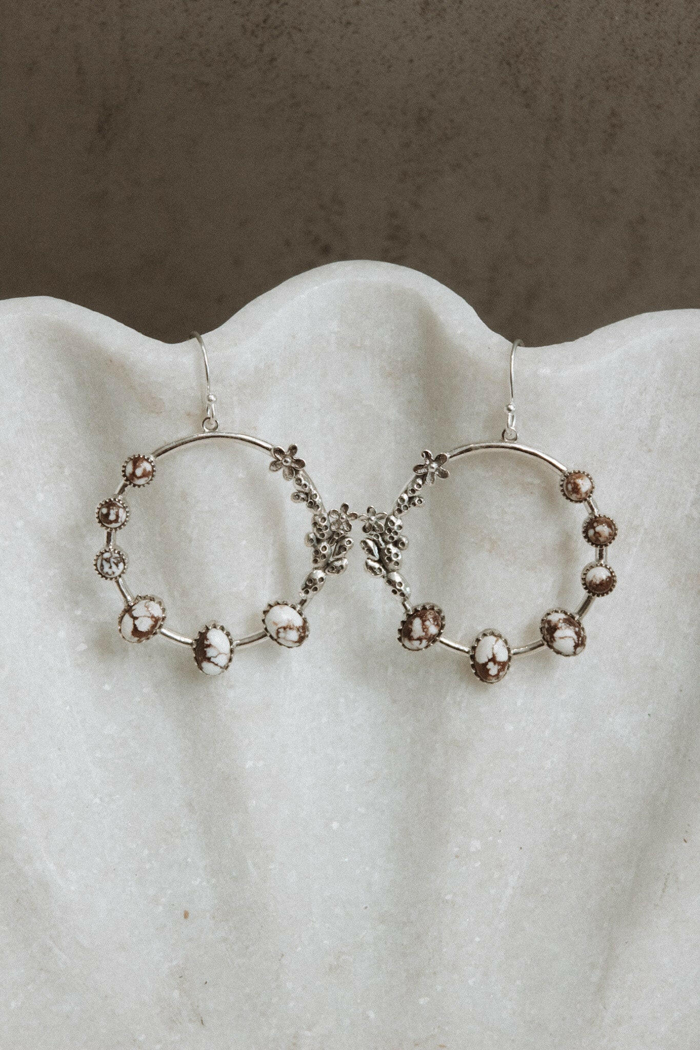 Flower Bed Sterling Silver Stone Hoop Earrings-Hoop Earrings-Krush Kandy, Women's Online Fashion Boutique Located in Phoenix, Arizona (Scottsdale Area)