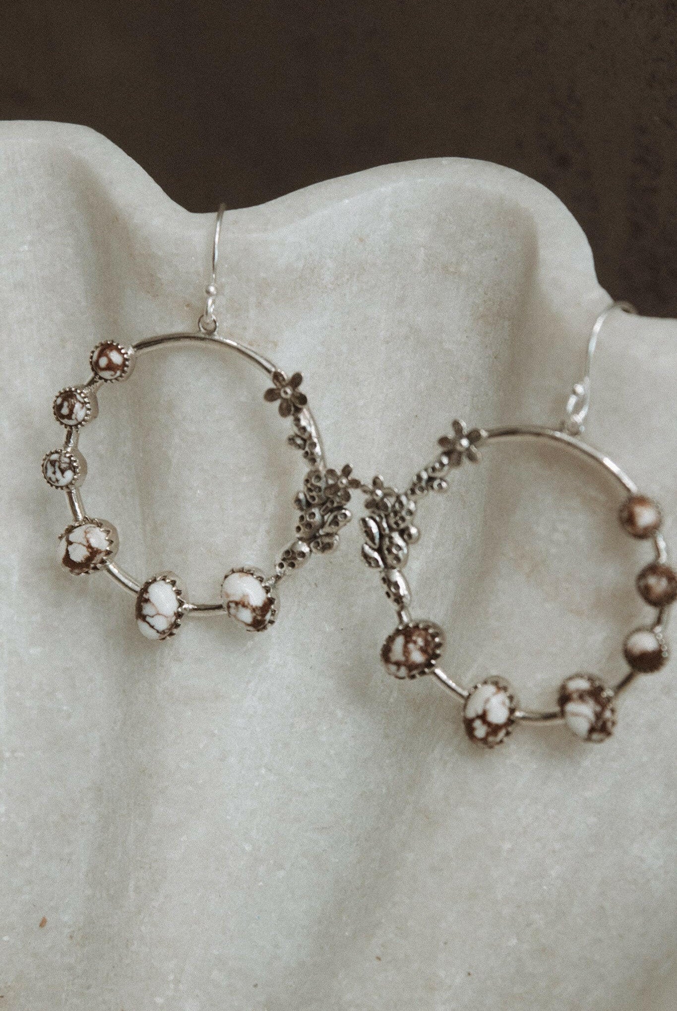 Flower Bed Sterling Silver Stone Hoop Earrings-Hoop Earrings-Krush Kandy, Women's Online Fashion Boutique Located in Phoenix, Arizona (Scottsdale Area)