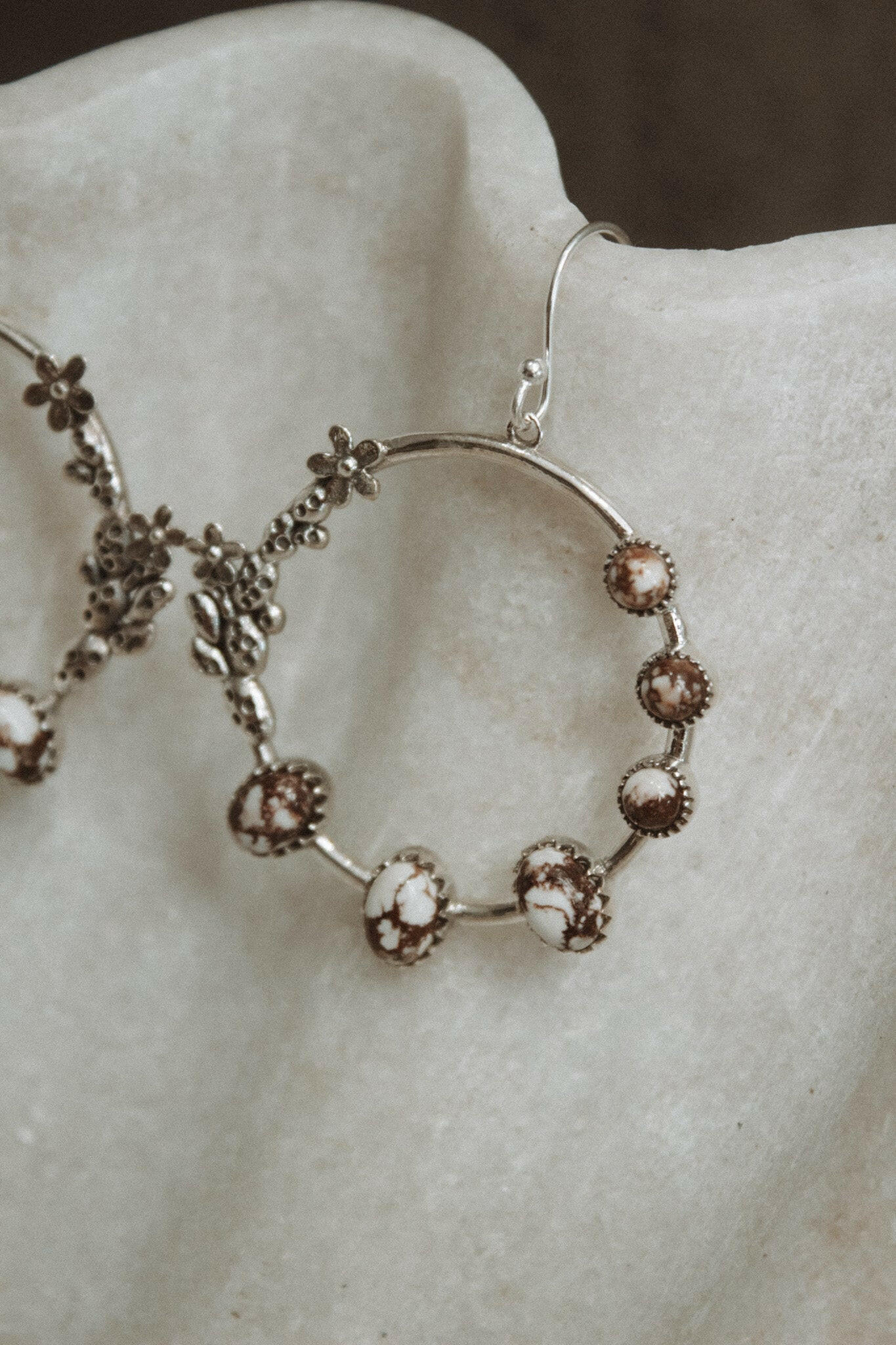 Flower Bed Sterling Silver Stone Hoop Earrings-Hoop Earrings-Krush Kandy, Women's Online Fashion Boutique Located in Phoenix, Arizona (Scottsdale Area)