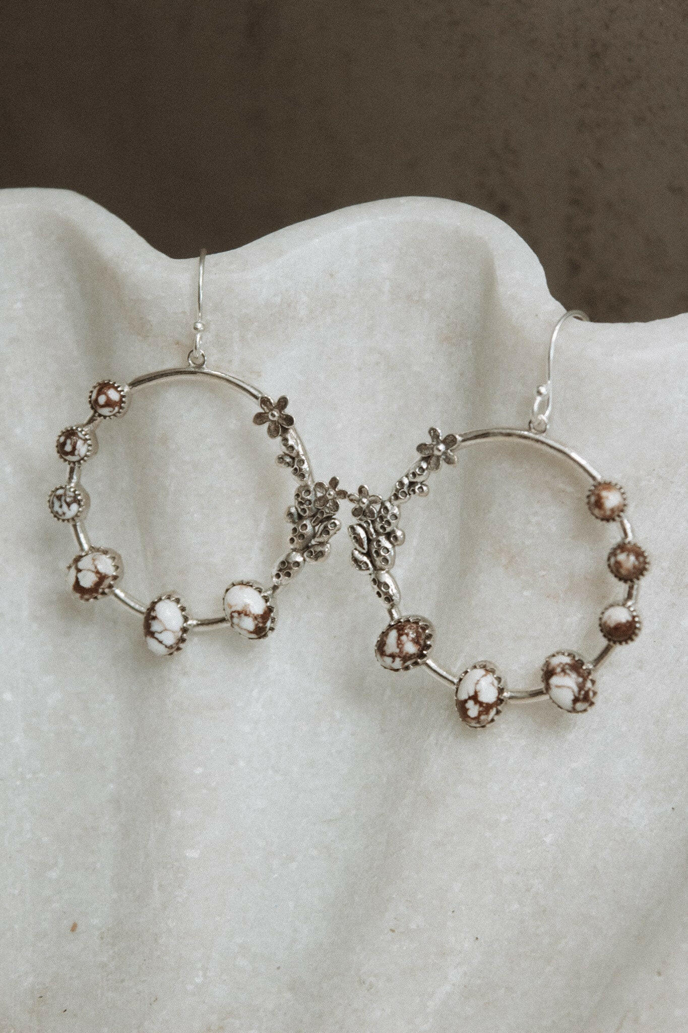 Flower Bed Sterling Silver Stone Hoop Earrings-Hoop Earrings-Krush Kandy, Women's Online Fashion Boutique Located in Phoenix, Arizona (Scottsdale Area)
