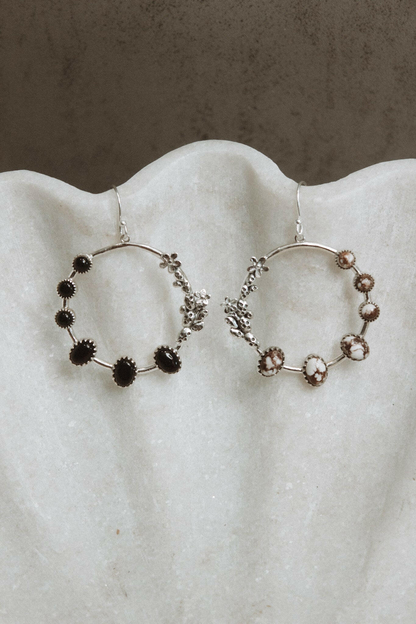 Flower Bed Sterling Silver Stone Hoop Earrings-Hoop Earrings-Krush Kandy, Women's Online Fashion Boutique Located in Phoenix, Arizona (Scottsdale Area)