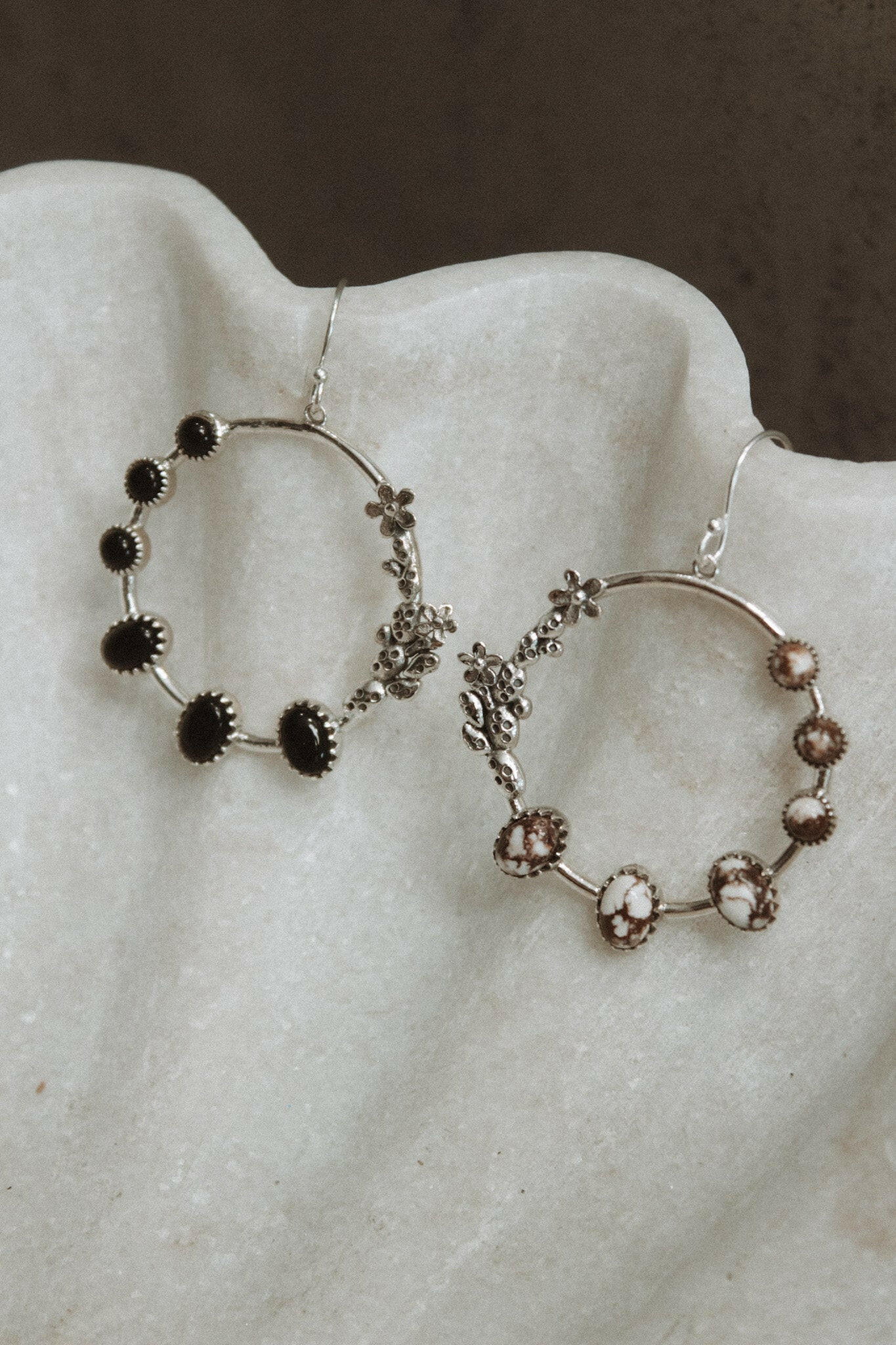 Flower Bed Sterling Silver Stone Hoop Earrings-Hoop Earrings-Krush Kandy, Women's Online Fashion Boutique Located in Phoenix, Arizona (Scottsdale Area)