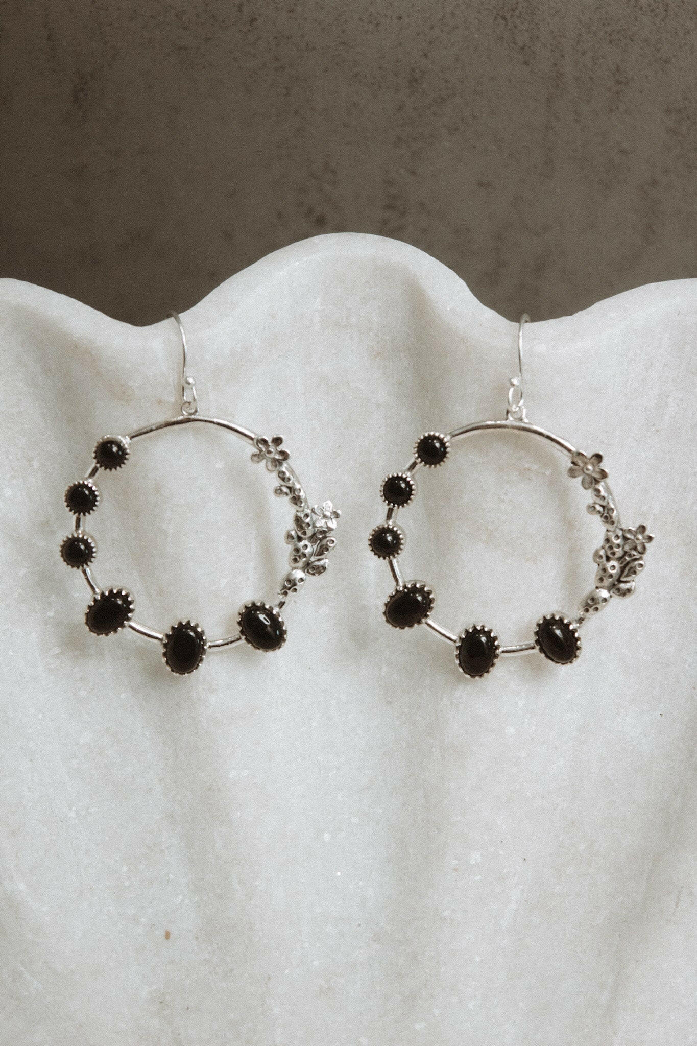 Flower Bed Sterling Silver Stone Hoop Earrings-Hoop Earrings-Krush Kandy, Women's Online Fashion Boutique Located in Phoenix, Arizona (Scottsdale Area)