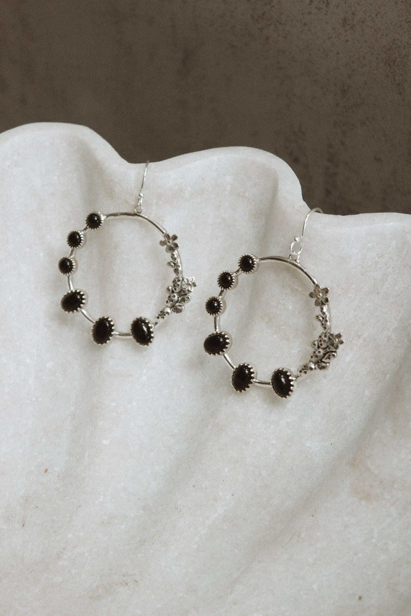 Flower Bed Sterling Silver Stone Hoop Earrings-Hoop Earrings-Krush Kandy, Women's Online Fashion Boutique Located in Phoenix, Arizona (Scottsdale Area)
