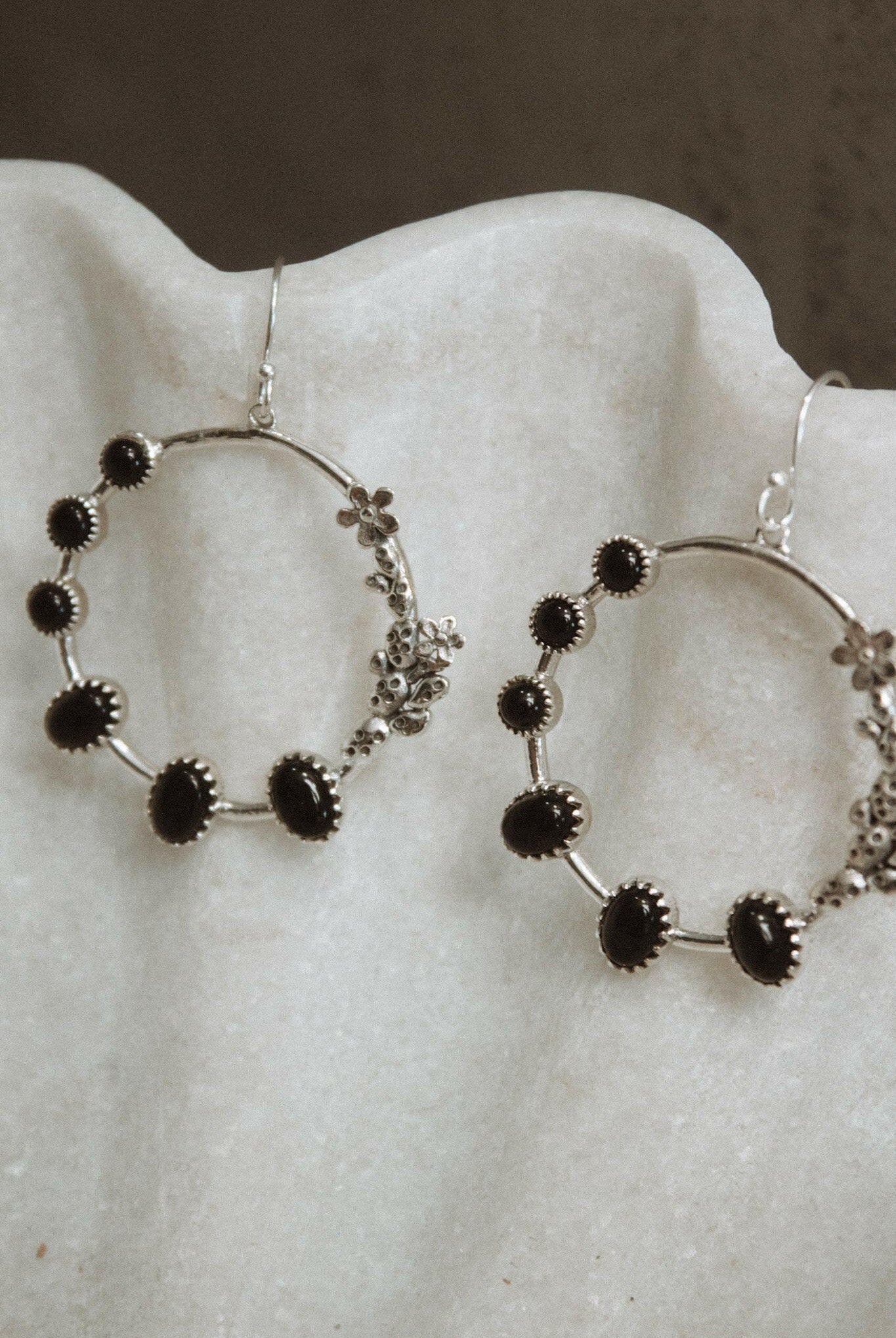 Flower Bed Sterling Silver Stone Hoop Earrings-Hoop Earrings-Krush Kandy, Women's Online Fashion Boutique Located in Phoenix, Arizona (Scottsdale Area)