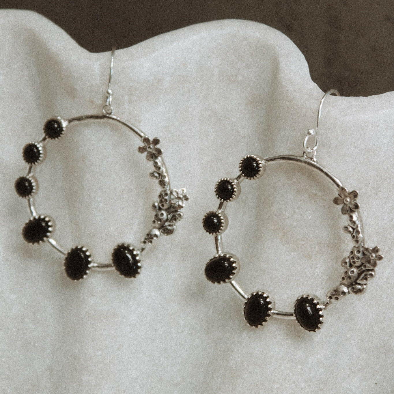 Flower Bed Sterling Silver Stone Hoop Earrings-Hoop Earrings-Krush Kandy, Women's Online Fashion Boutique Located in Phoenix, Arizona (Scottsdale Area)