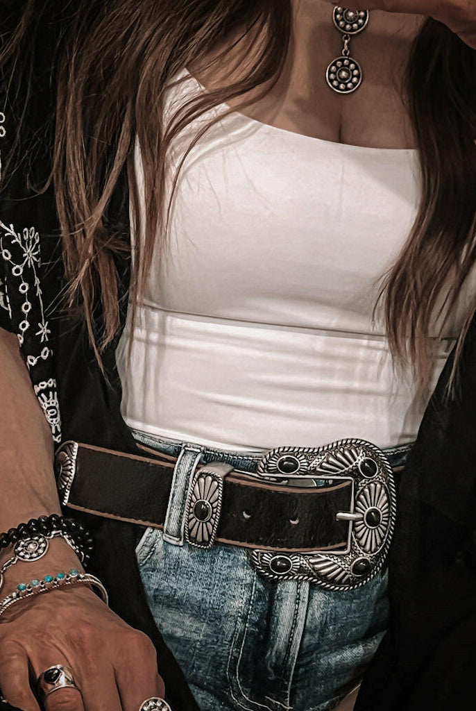 Vintage Leather Belt with Western Buckle .-Belts-Krush Kandy, Women's Online Fashion Boutique Located in Phoenix, Arizona (Scottsdale Area)