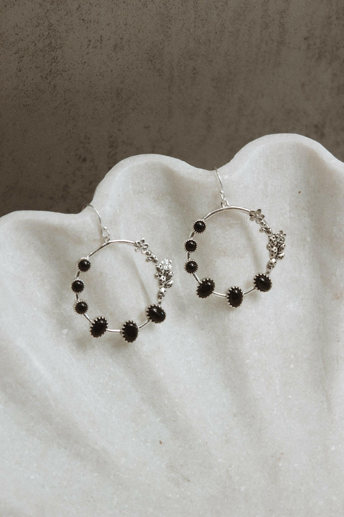 Flower Bed Sterling Silver Stone Hoop Earrings-Hoop Earrings-Krush Kandy, Women's Online Fashion Boutique Located in Phoenix, Arizona (Scottsdale Area)