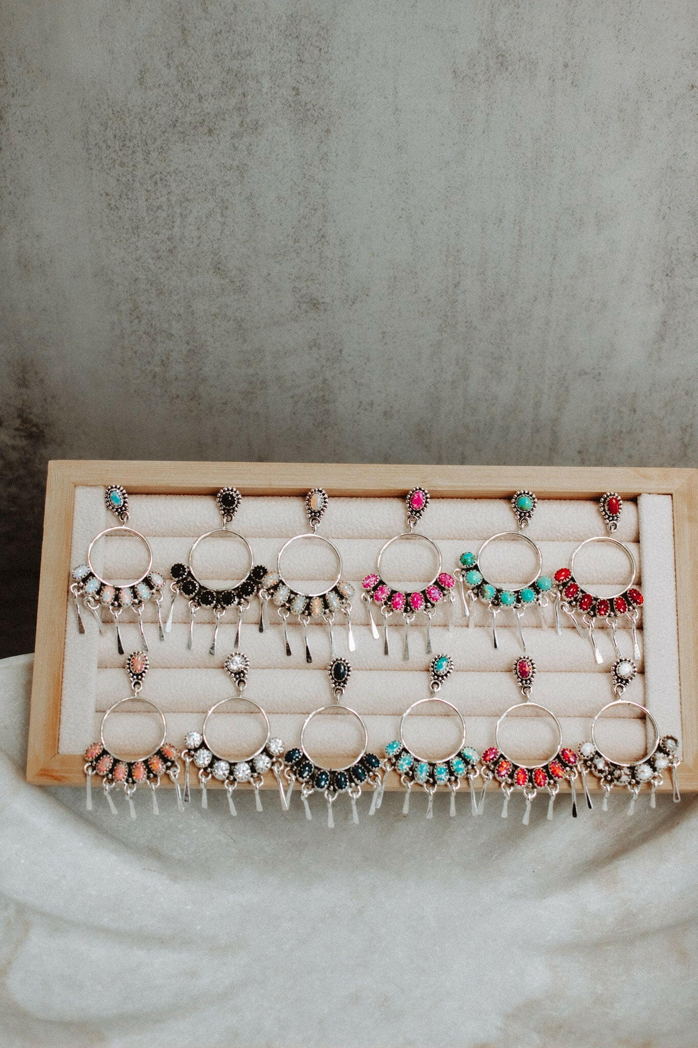 7 Jewel Hoop Studded Dangle Earring-Drop Earrings-Krush Kandy, Women's Online Fashion Boutique Located in Phoenix, Arizona (Scottsdale Area)