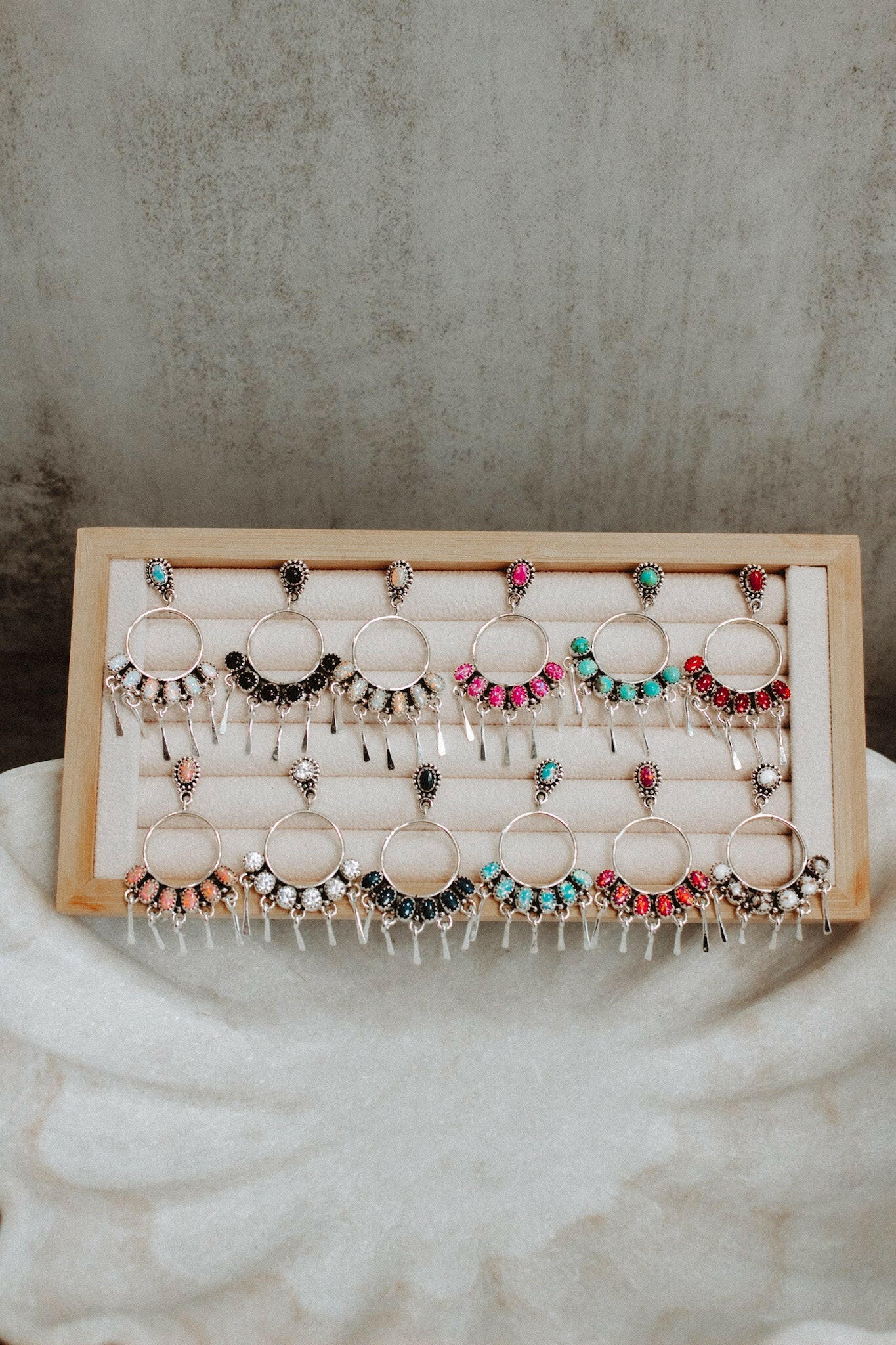 7 Jewel Hoop Studded Dangle Earring-Drop Earrings-Krush Kandy, Women's Online Fashion Boutique Located in Phoenix, Arizona (Scottsdale Area)