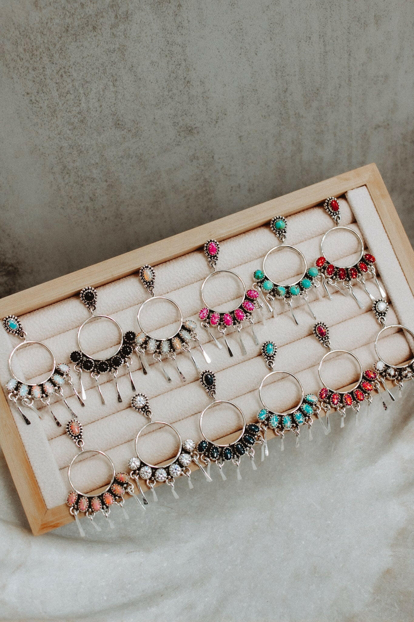 7 Jewel Hoop Studded Dangle Earring-Drop Earrings-Krush Kandy, Women's Online Fashion Boutique Located in Phoenix, Arizona (Scottsdale Area)