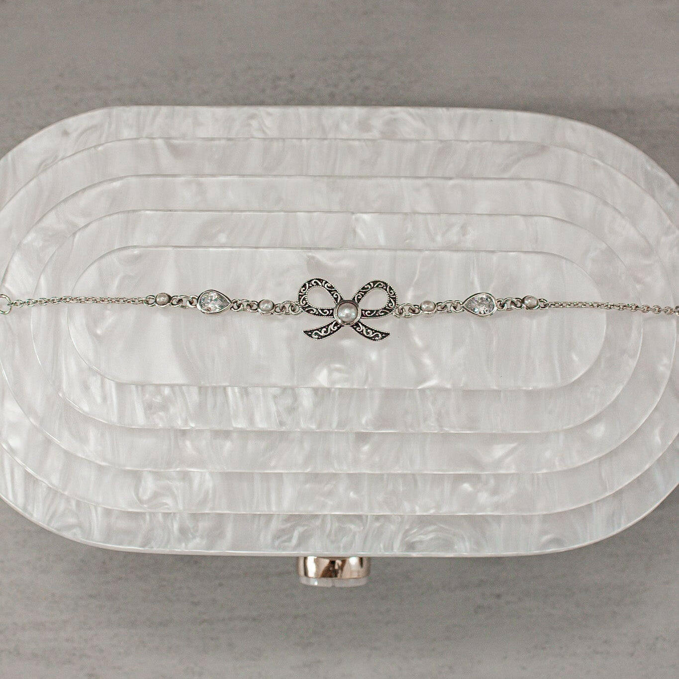 Sterling Bow Stone Bracelet-Chain Bracelets-Krush Kandy, Women's Online Fashion Boutique Located in Phoenix, Arizona (Scottsdale Area)