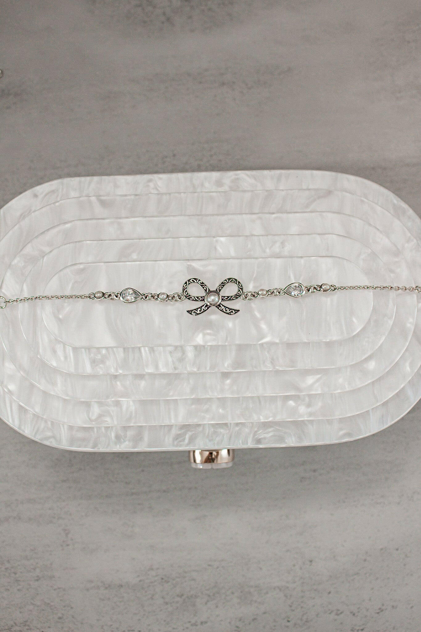 Sterling Bow Stone Bracelet-Chain Bracelets-Krush Kandy, Women's Online Fashion Boutique Located in Phoenix, Arizona (Scottsdale Area)